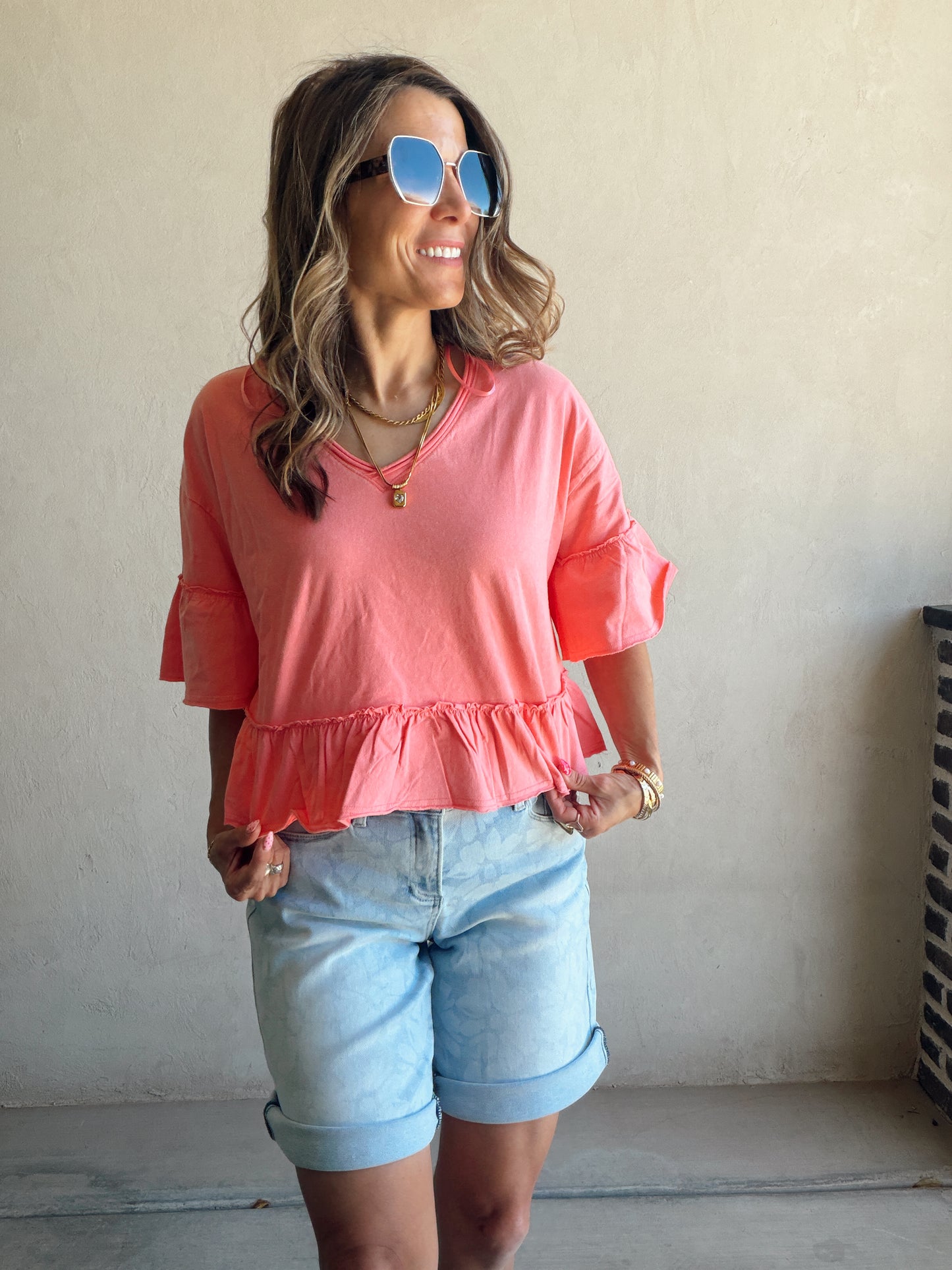 Natalia Flowy Top in Coral