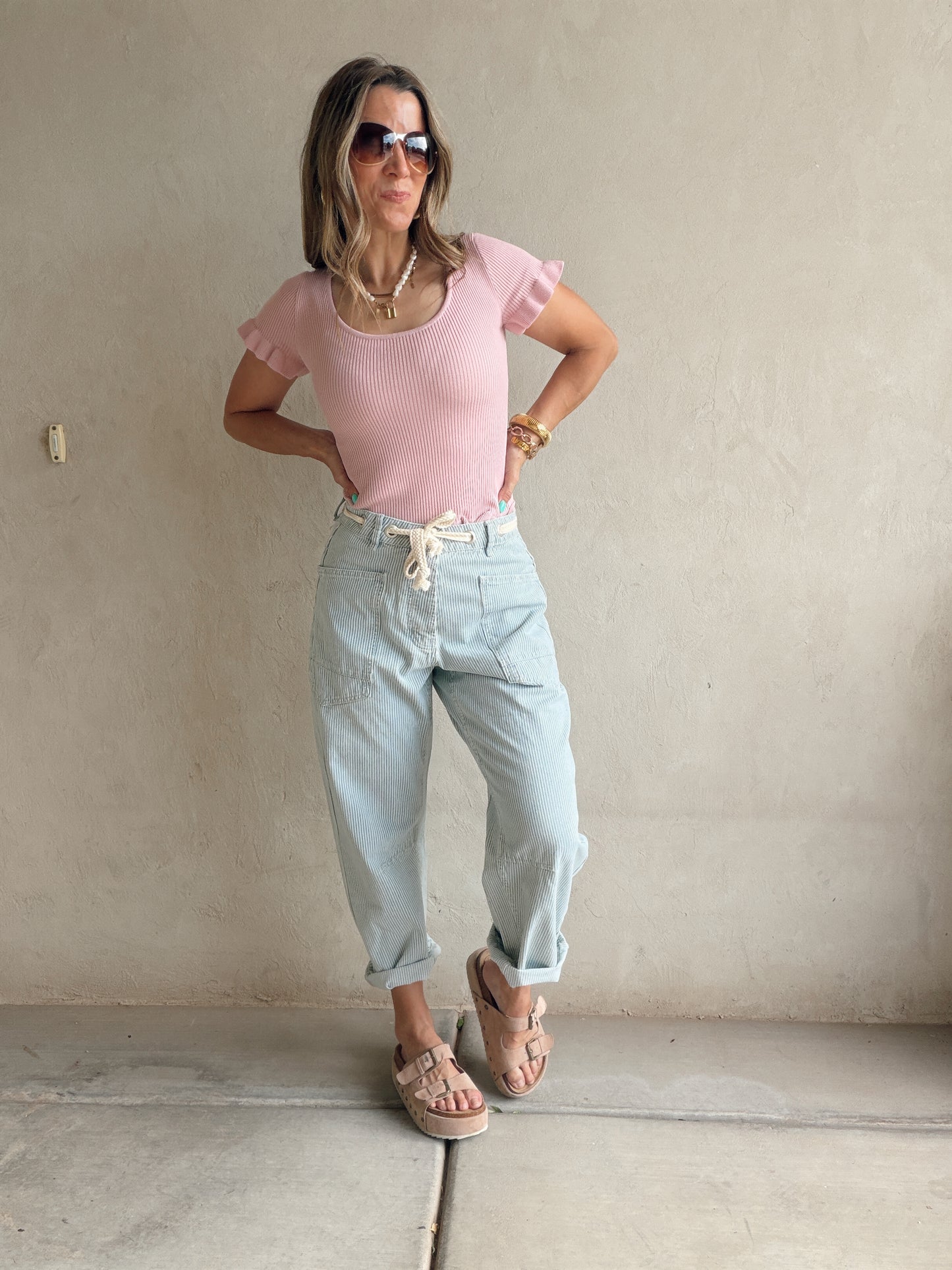 Rilee Ribbed Scoop Neck Top in Mauve