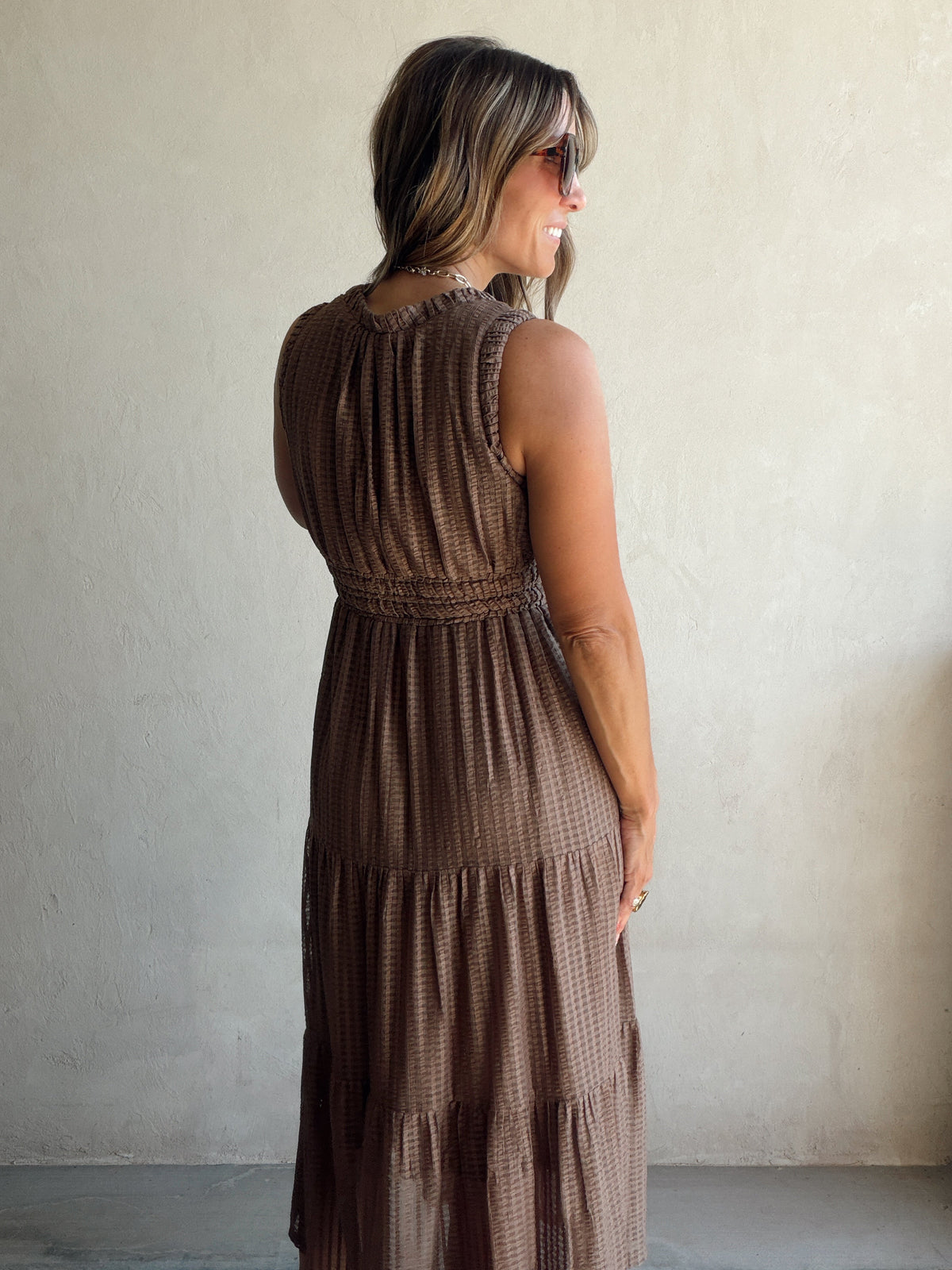 Denise Textured Dress in Mocha