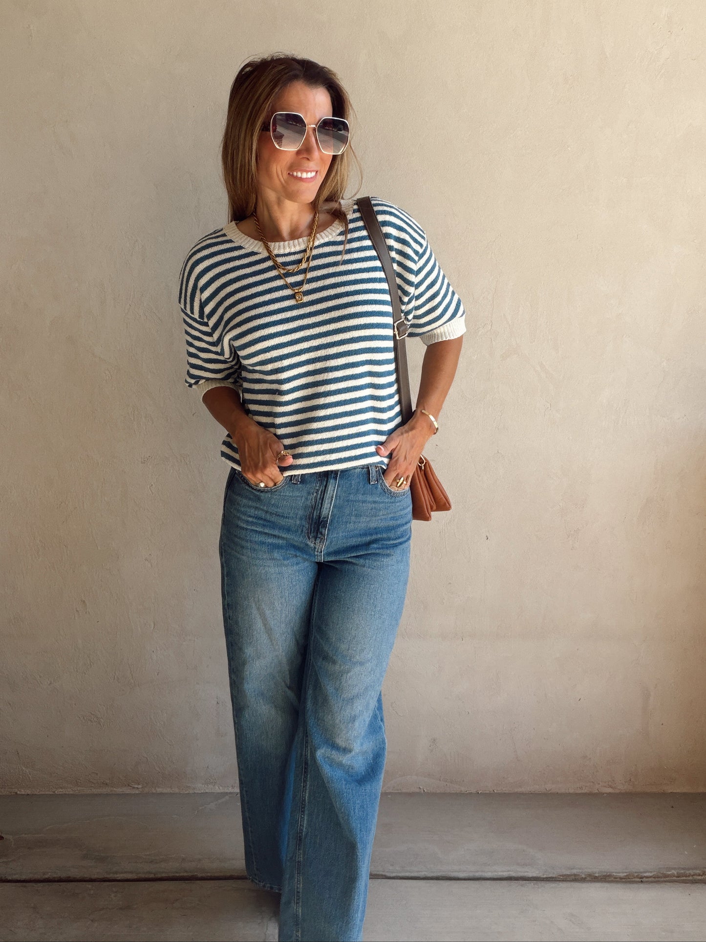 Emerald Striped Top in Blue & Ivory