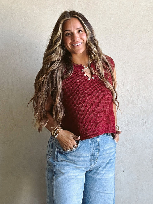 Candace V-Neck Top in Burgundy