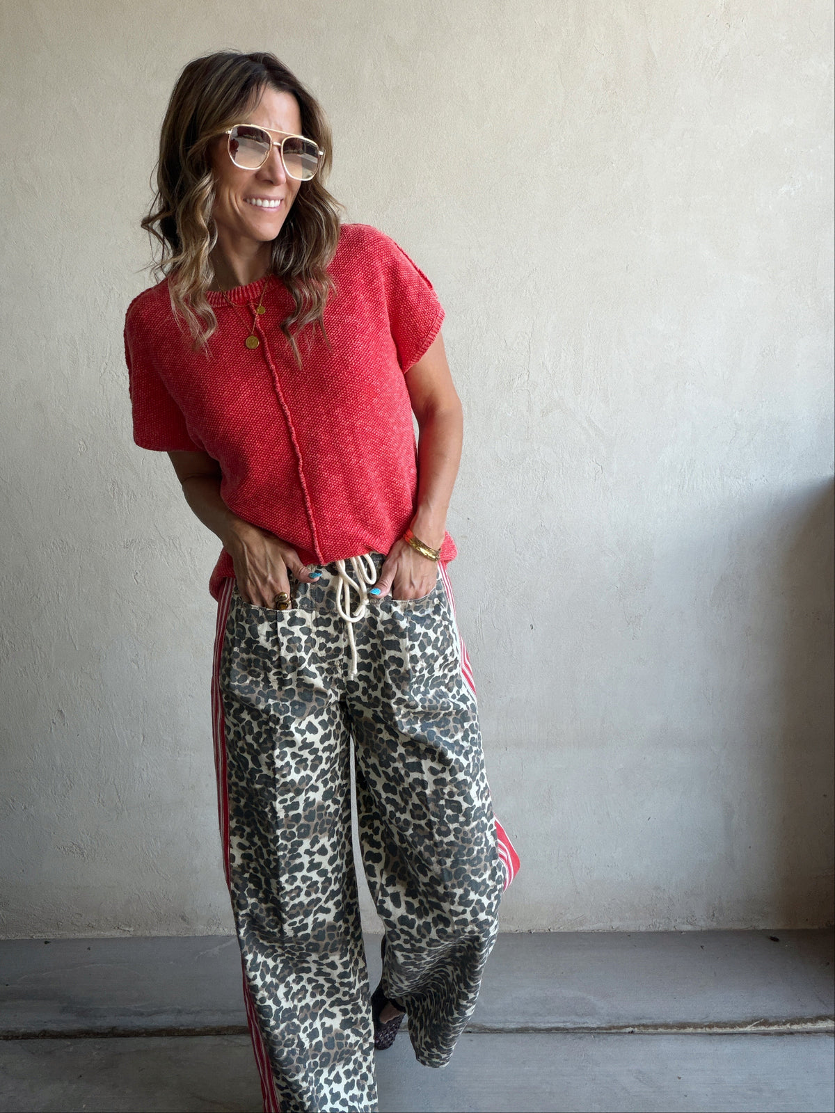 Marcie Mineral Wash Top in Red