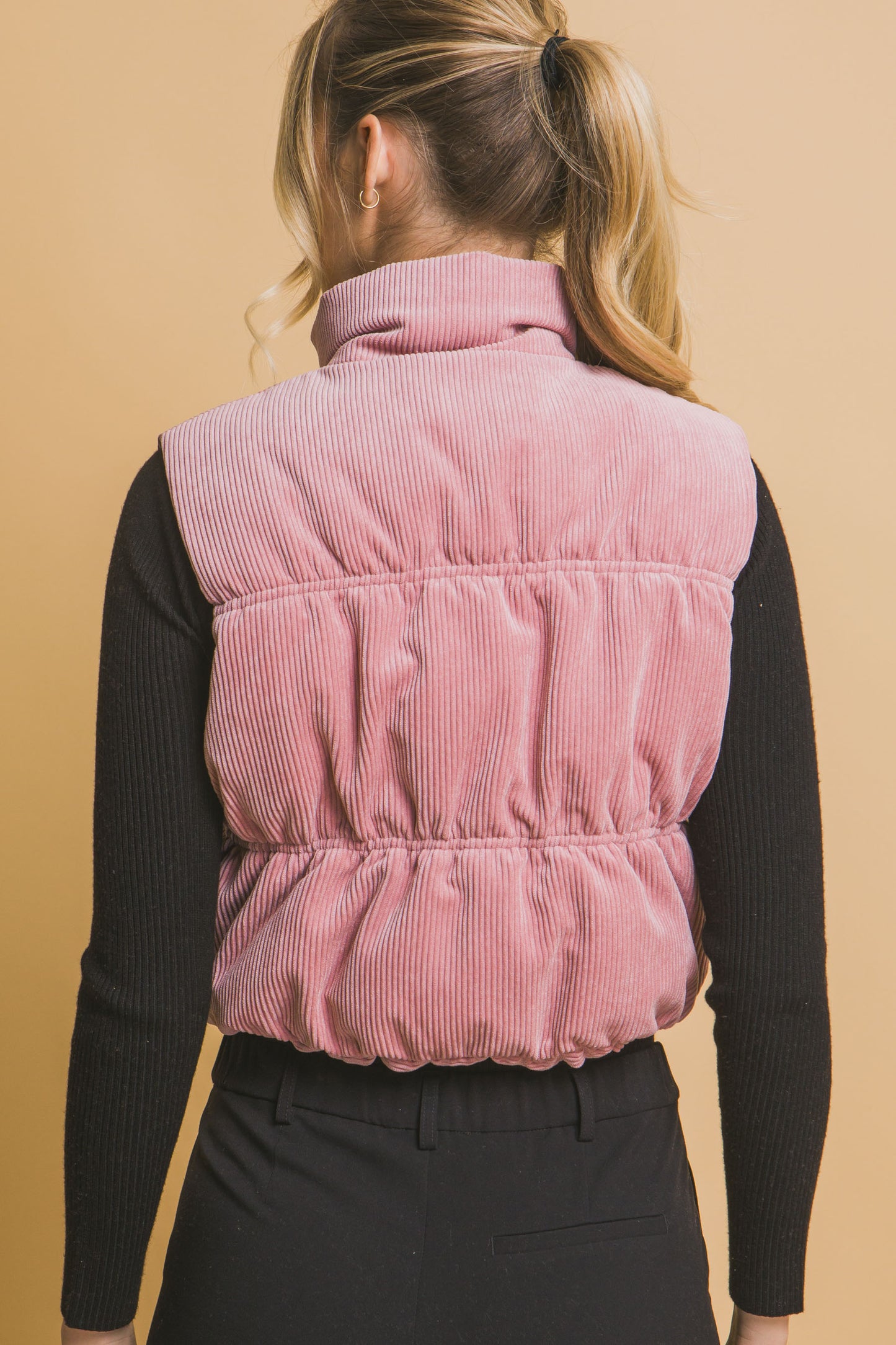 Corduroy Puffer Vest in Pink