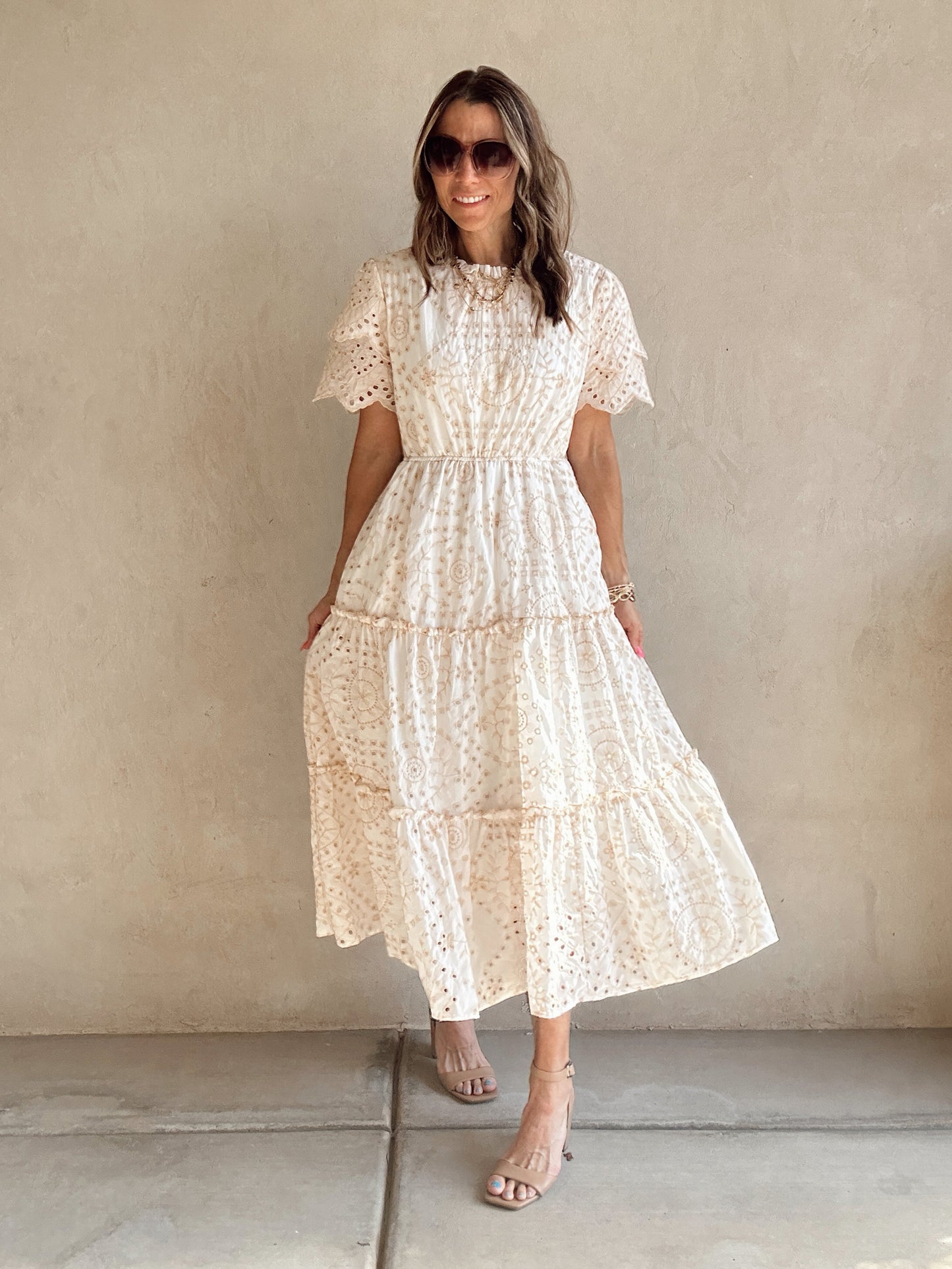 Savannah Eyelet Dress in Beige