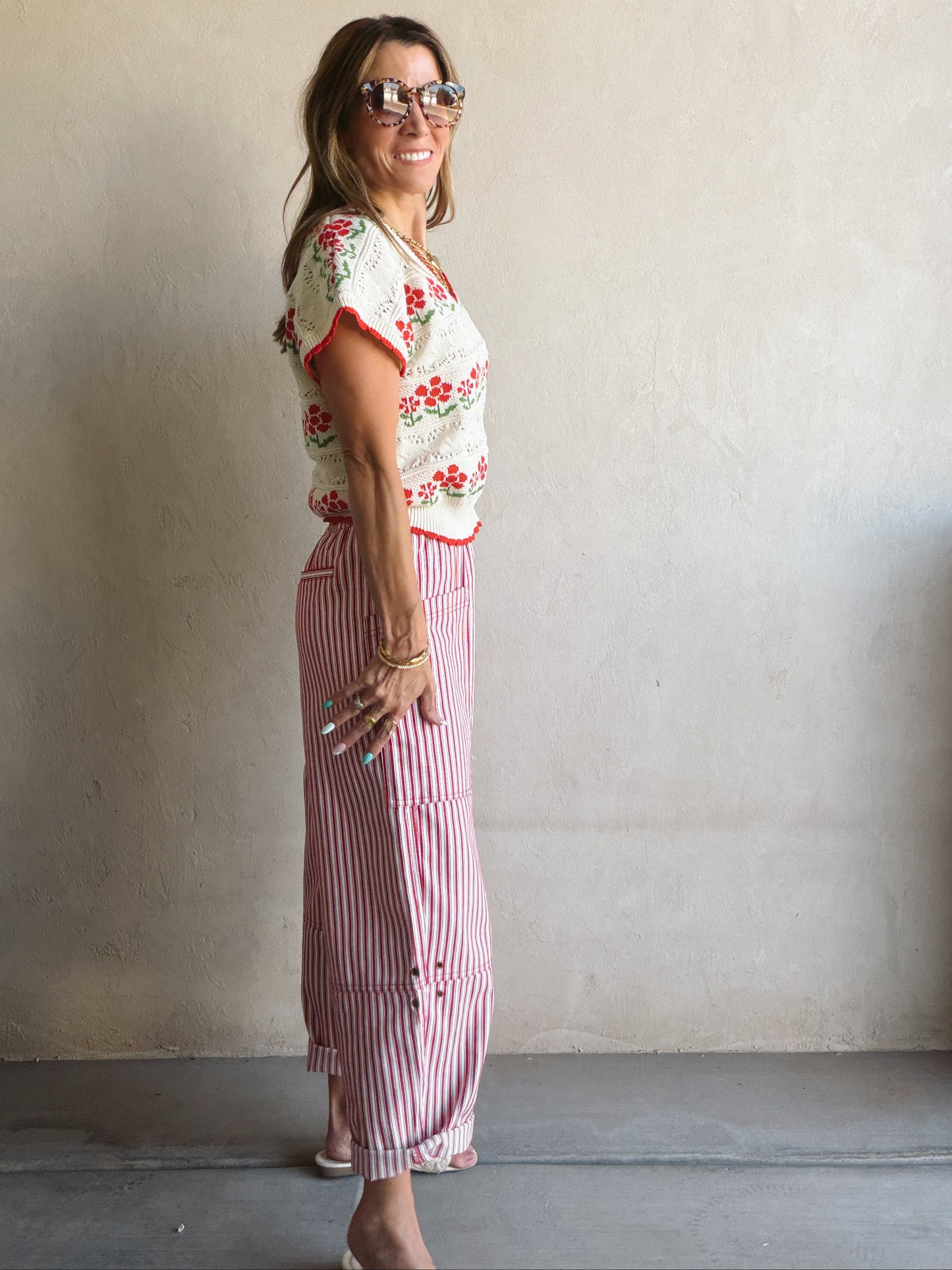 Striped Barrel Pant in Red