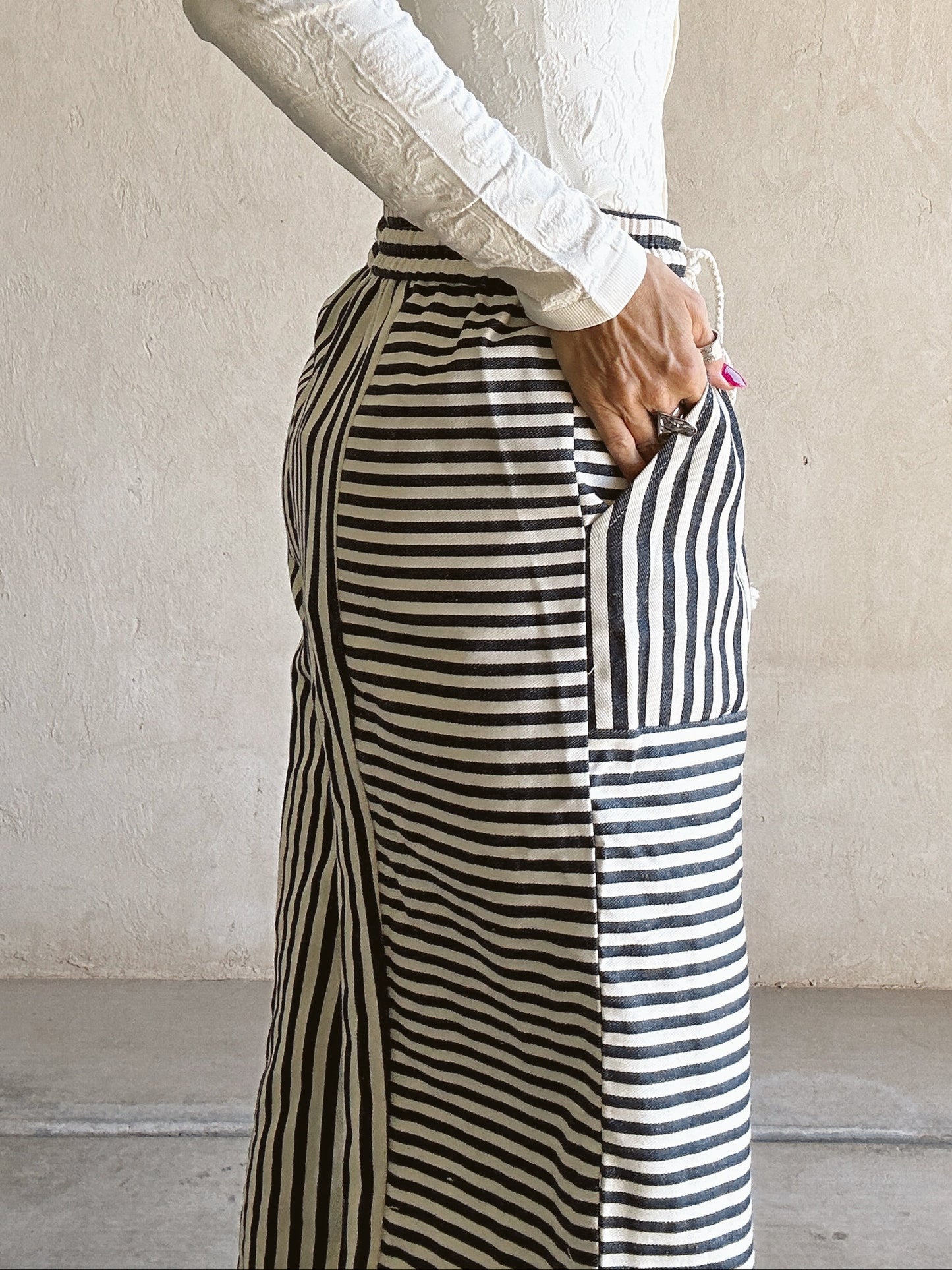 Ella Parachute Striped Pants in Navy & Ivory