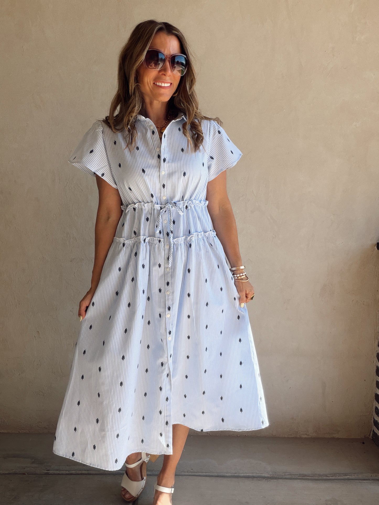 Leila Striped Dress in Blue & White