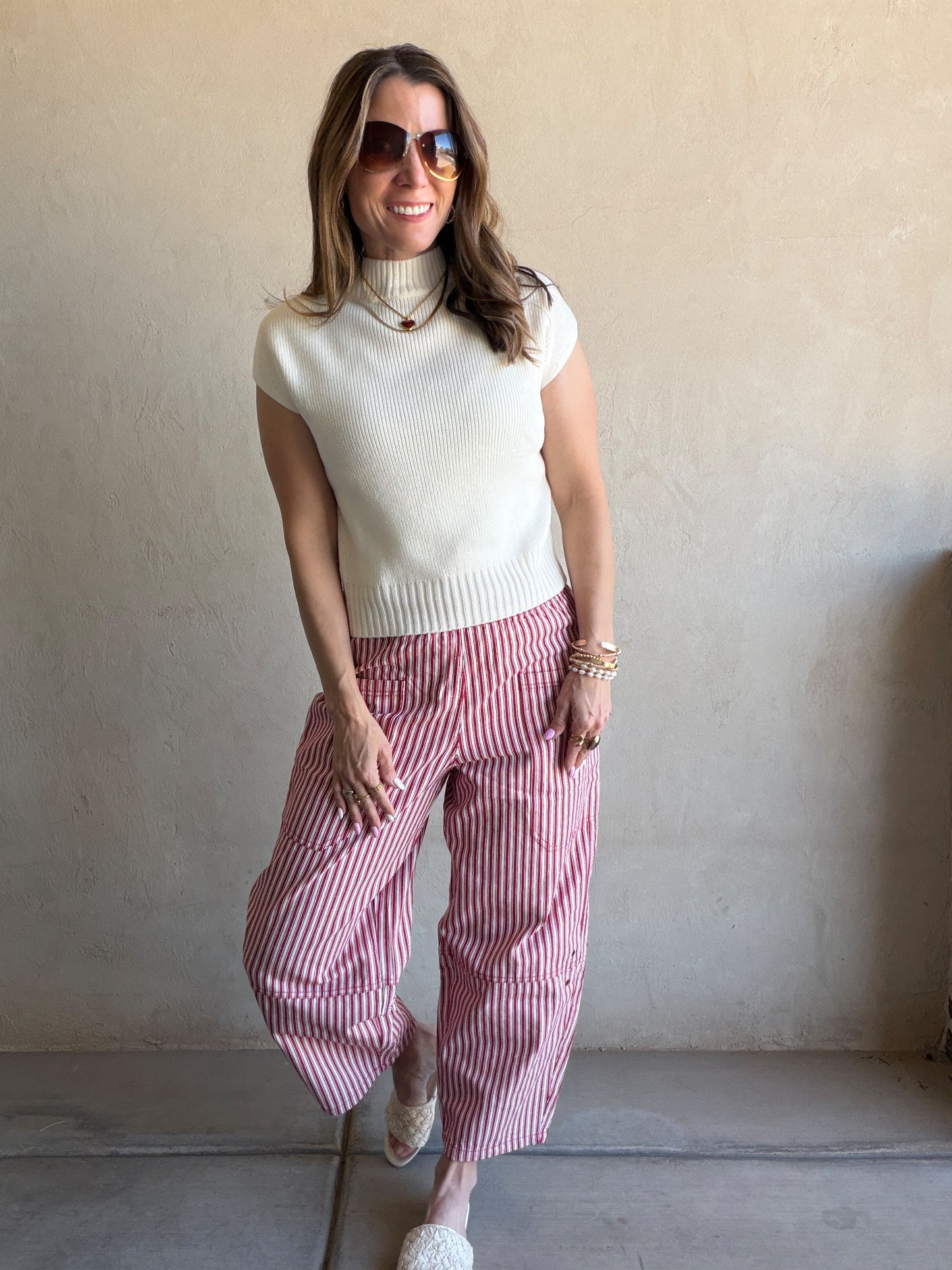 Striped Barrel Pant in Red