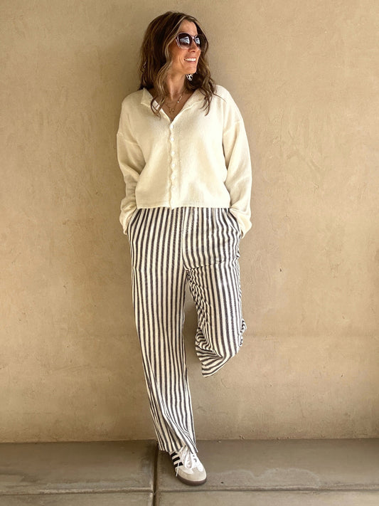 Sydney Linen Pants in Black Stripe & Ivory