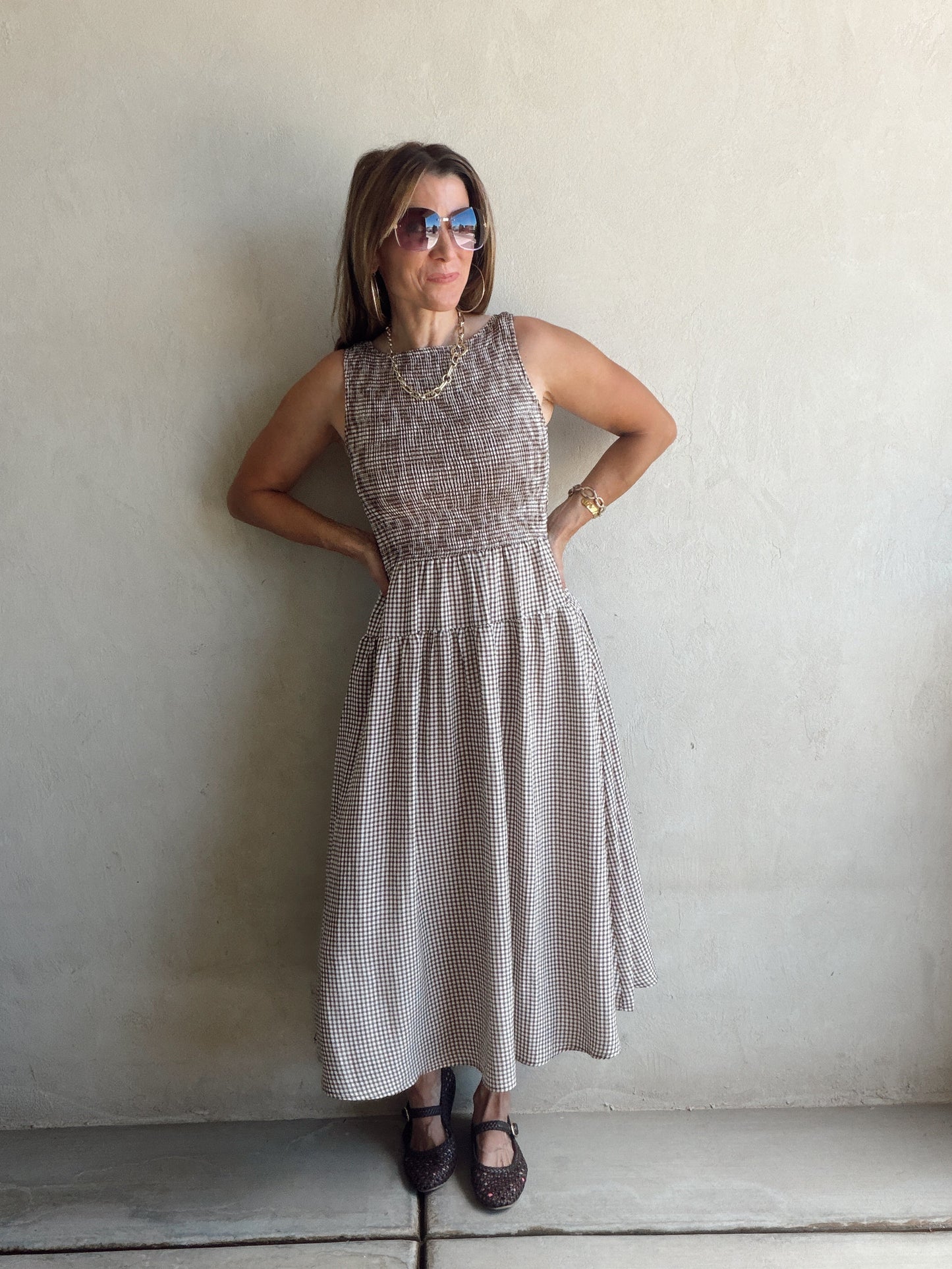 Denise Dress in Gingham Dress in Chocolate & Cream
