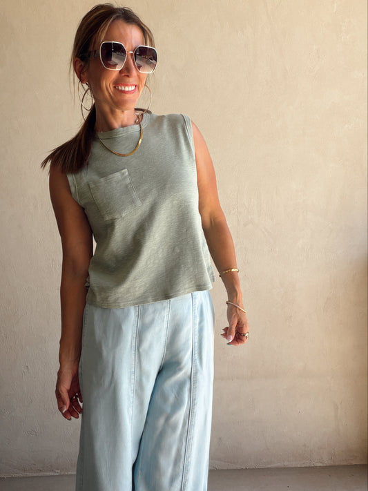 Wren Sleeveless Tank in Sage