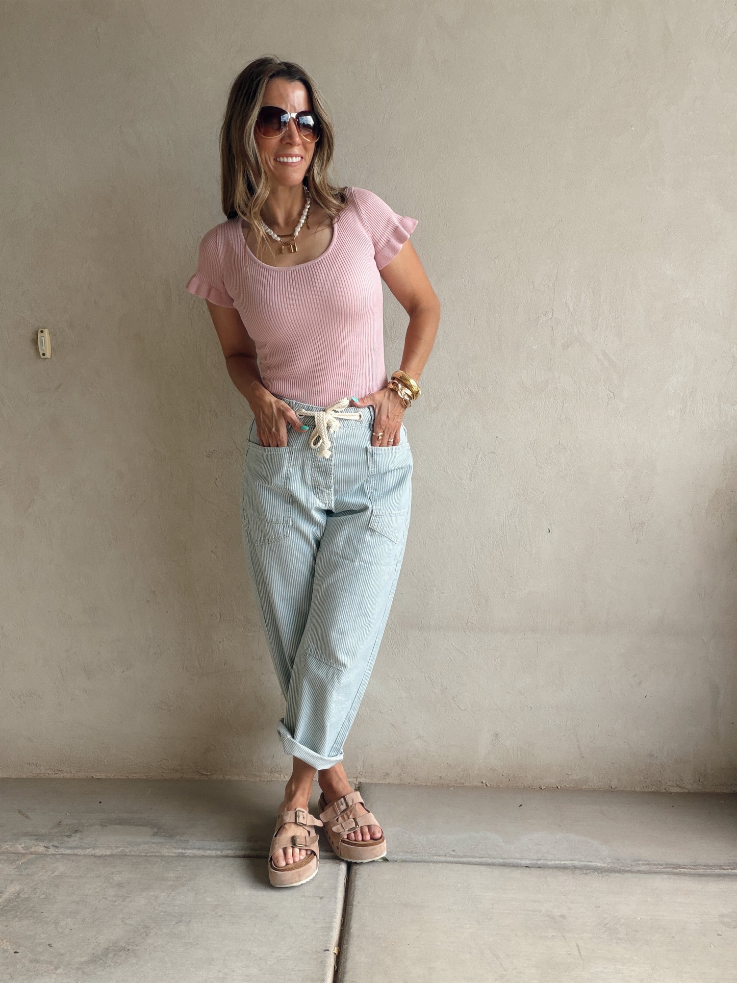 Rilee Ribbed Scoop Neck Top in Mauve