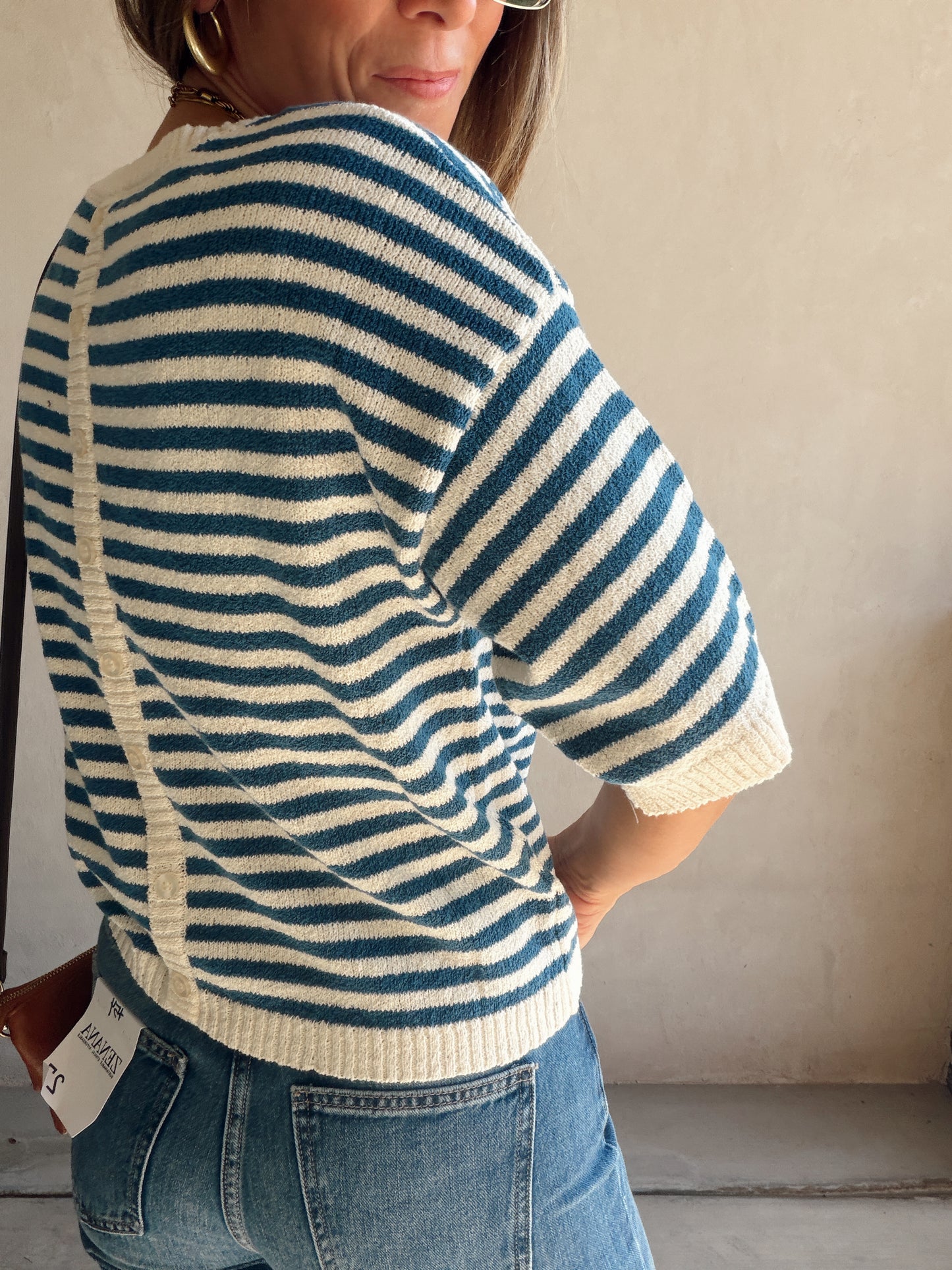 Emerald Striped Top in Blue & Ivory