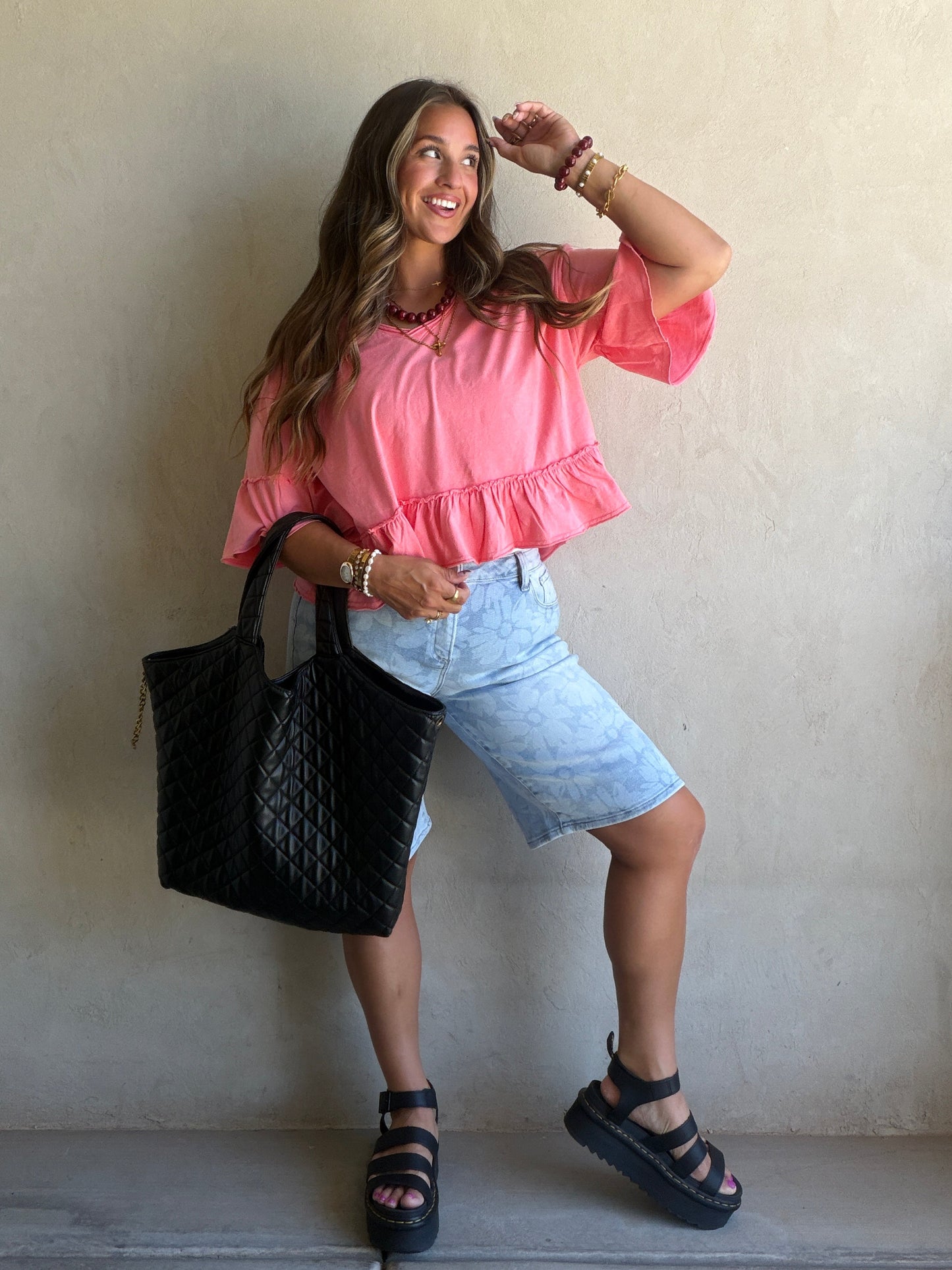 Natalia Flowy Top in Coral
