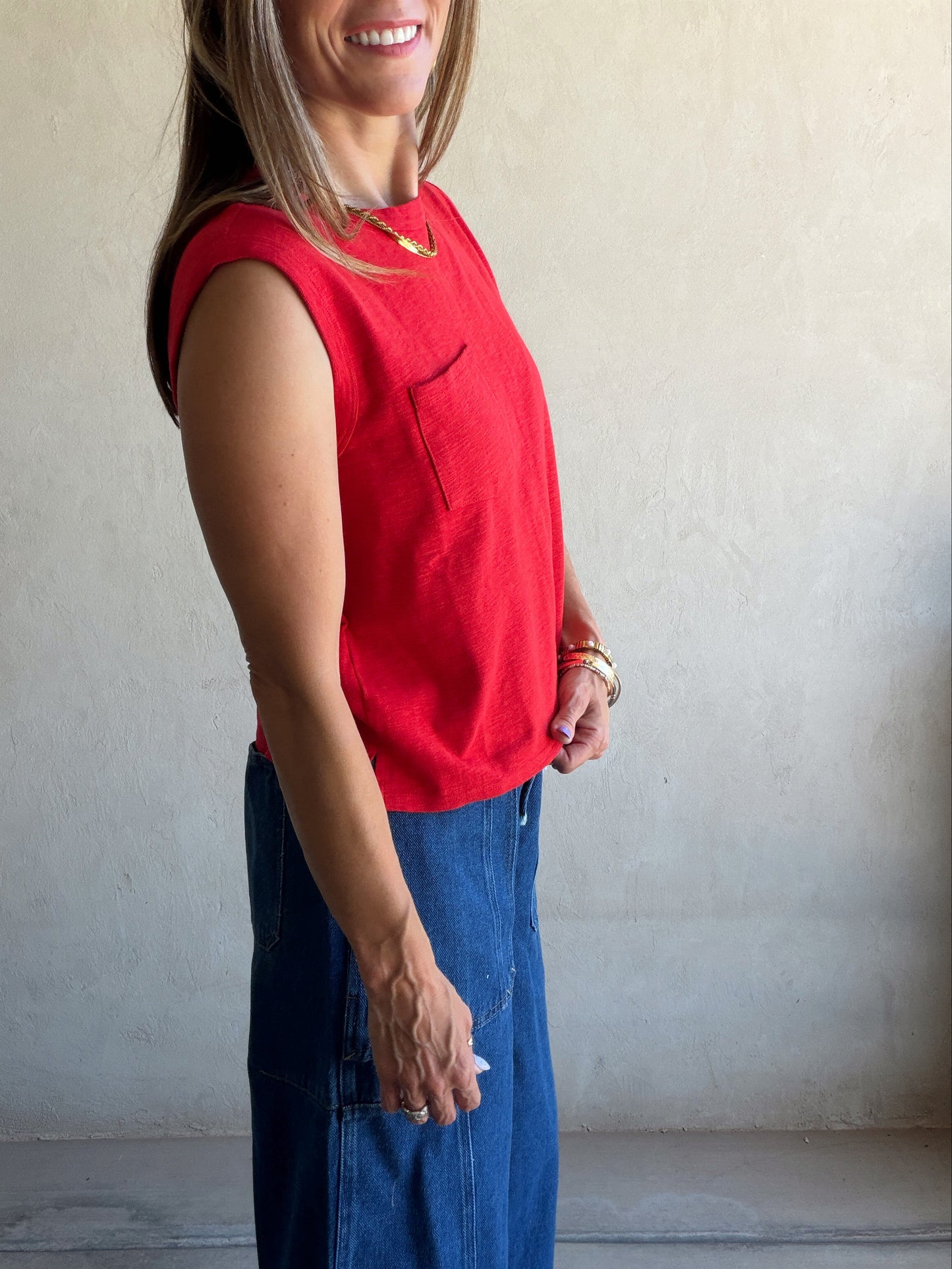 Wren Sleeveless Tank in Red