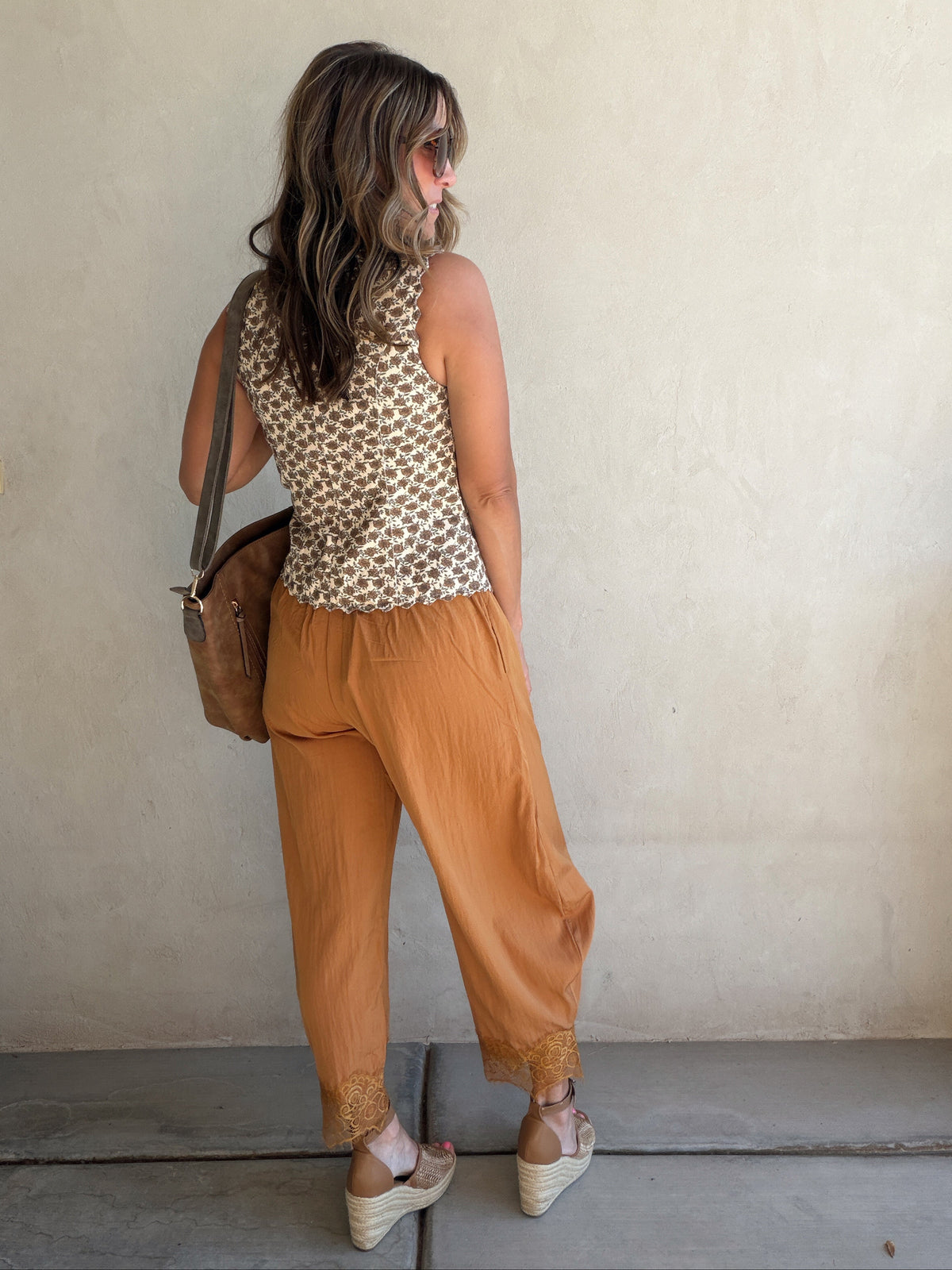 Bella Lace Detailed Pants in Camel