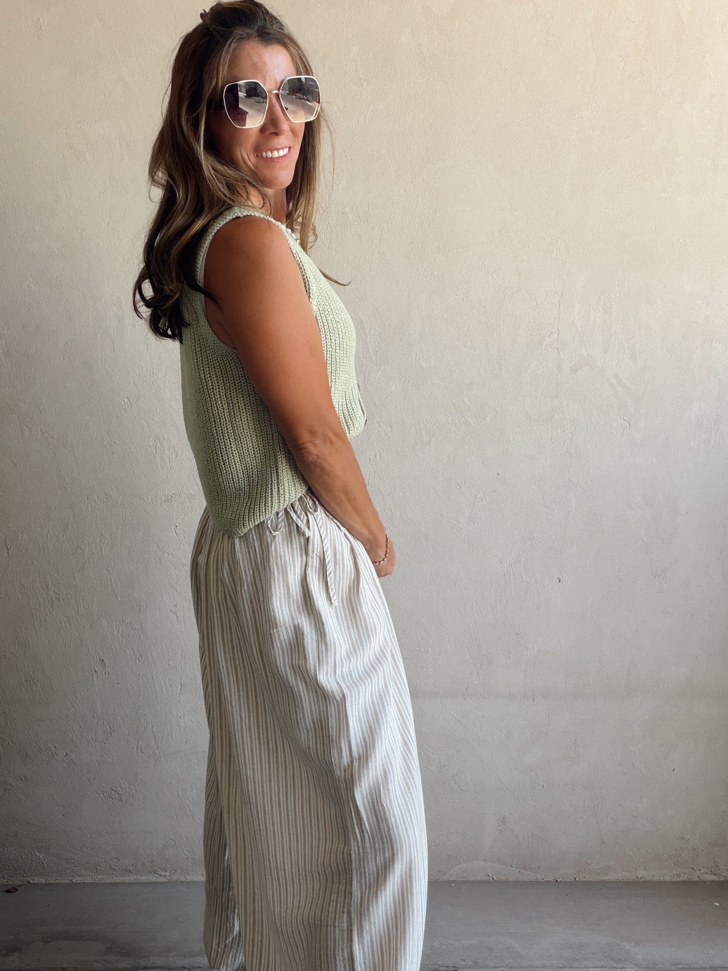Sherry Striped Parachute Pants in Mocha & Ivory