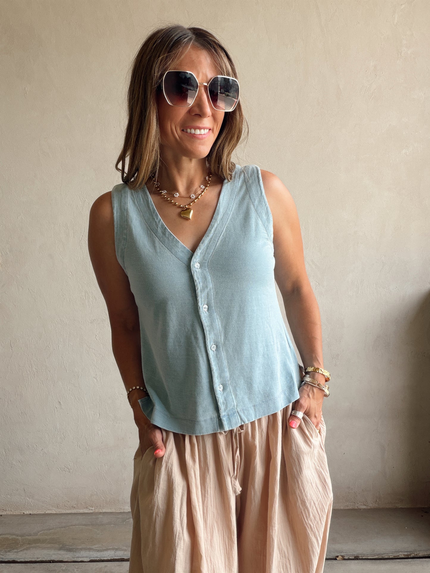 Arrow V-Neck Tank in Blue