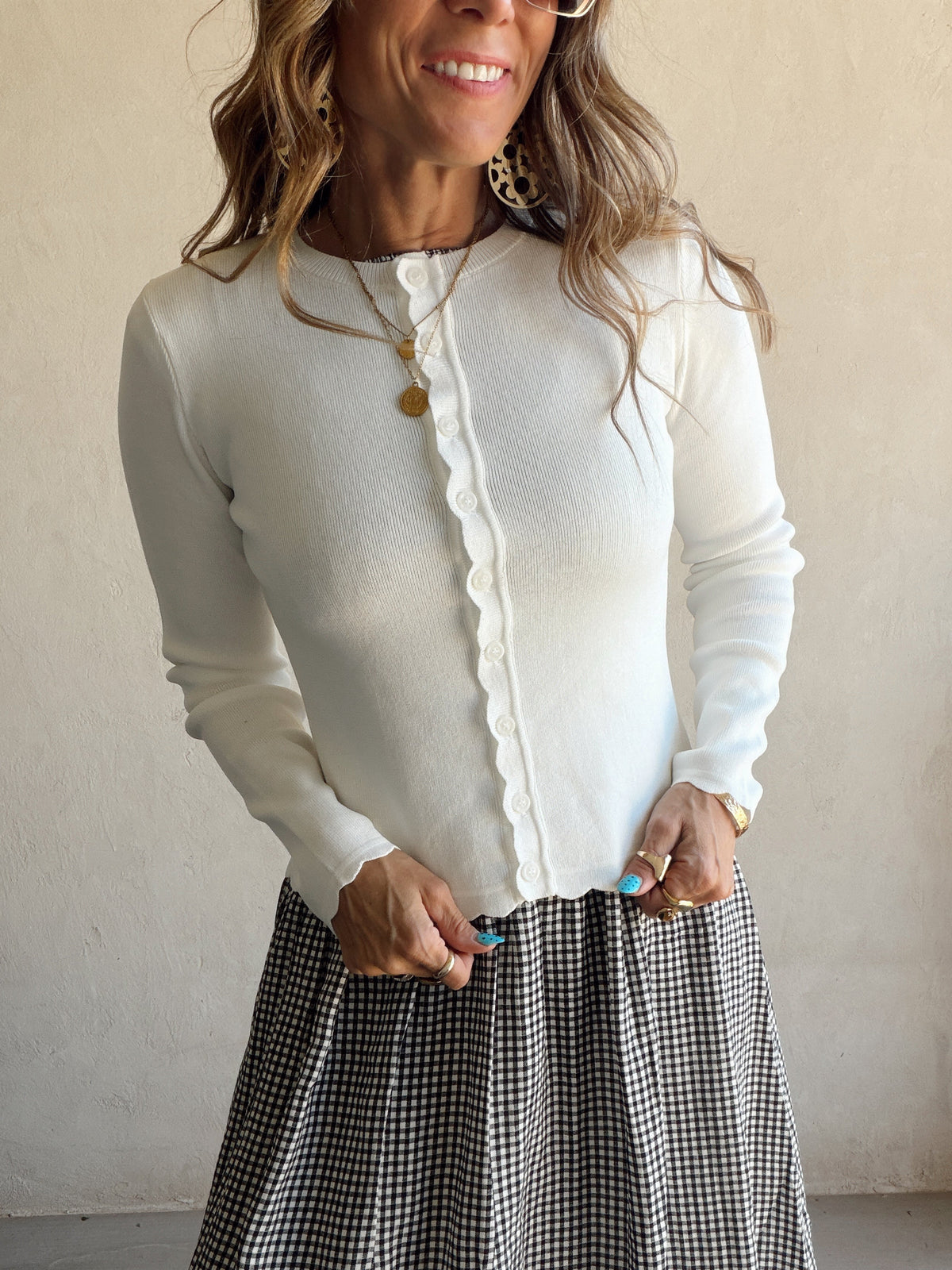 Caroline Scalloped Cardigan in White