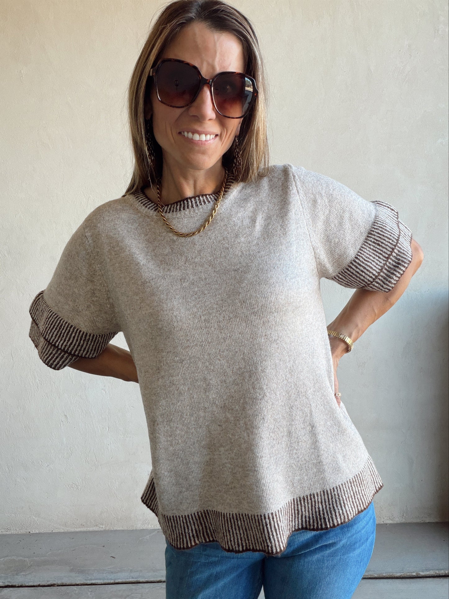 Teresa Sweater in Beige & Chocolate