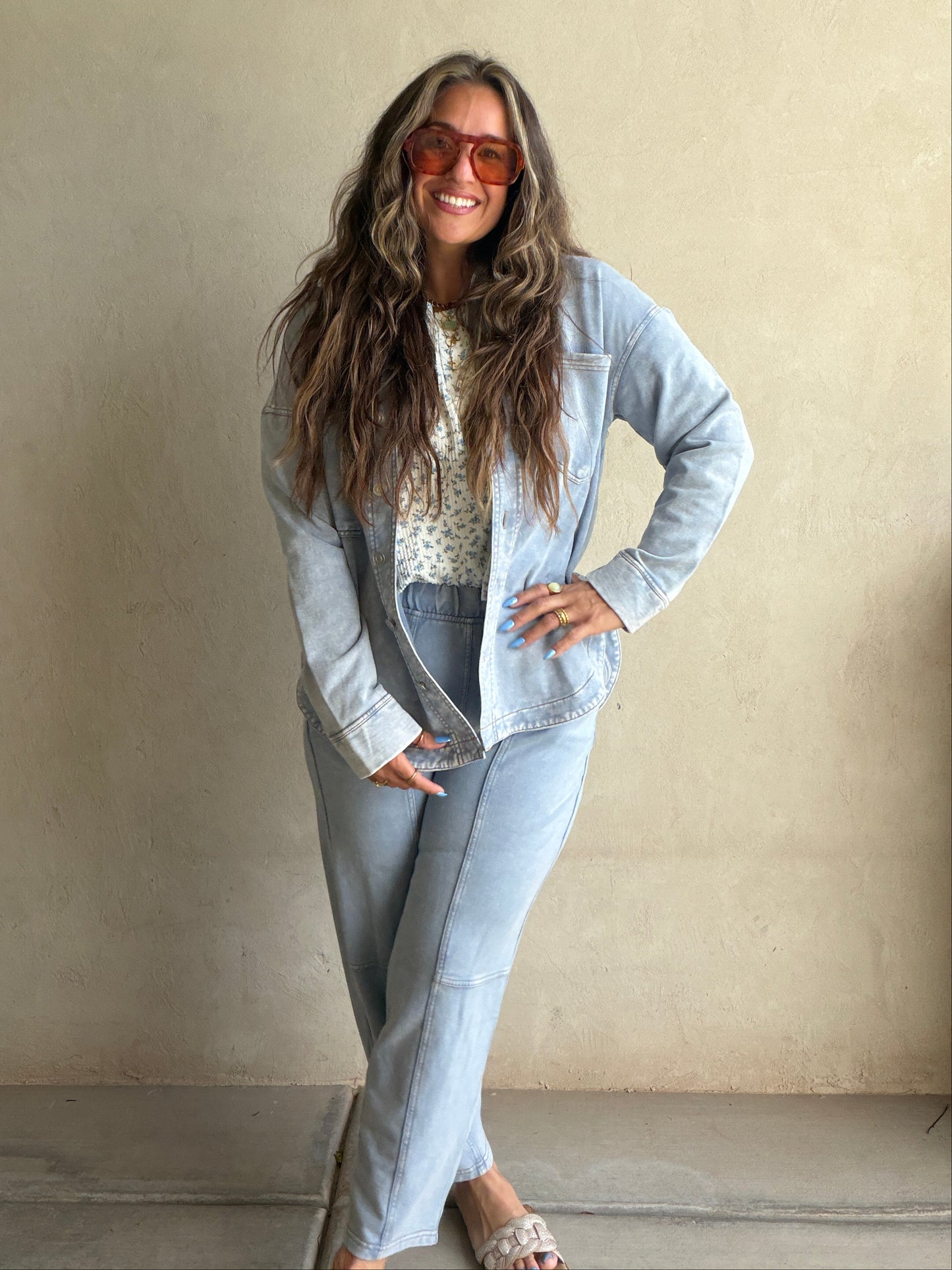 Keri Set in Acid Wash Blue