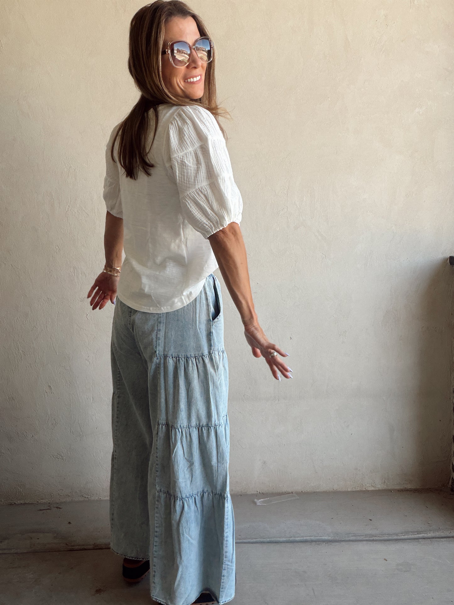 Jenny Gauze Sleeve Top in White