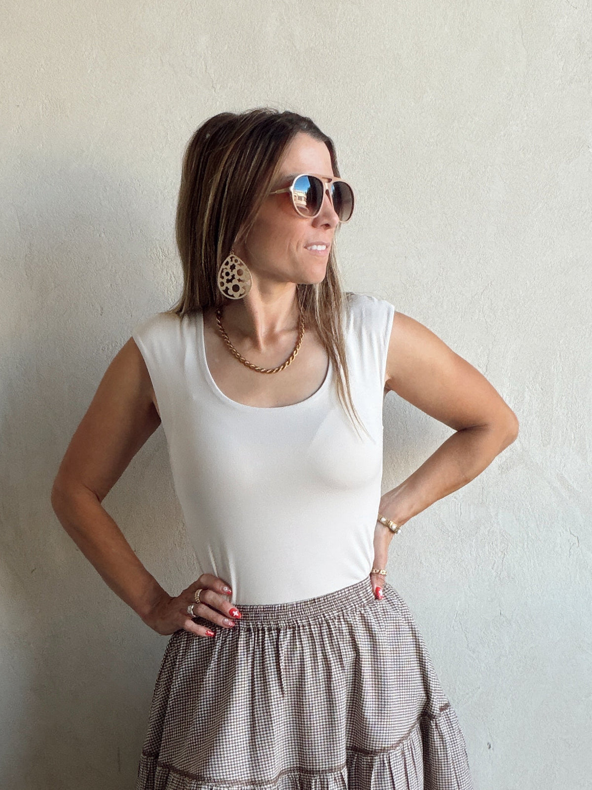 Talia Scoop Neck Tank in Sand