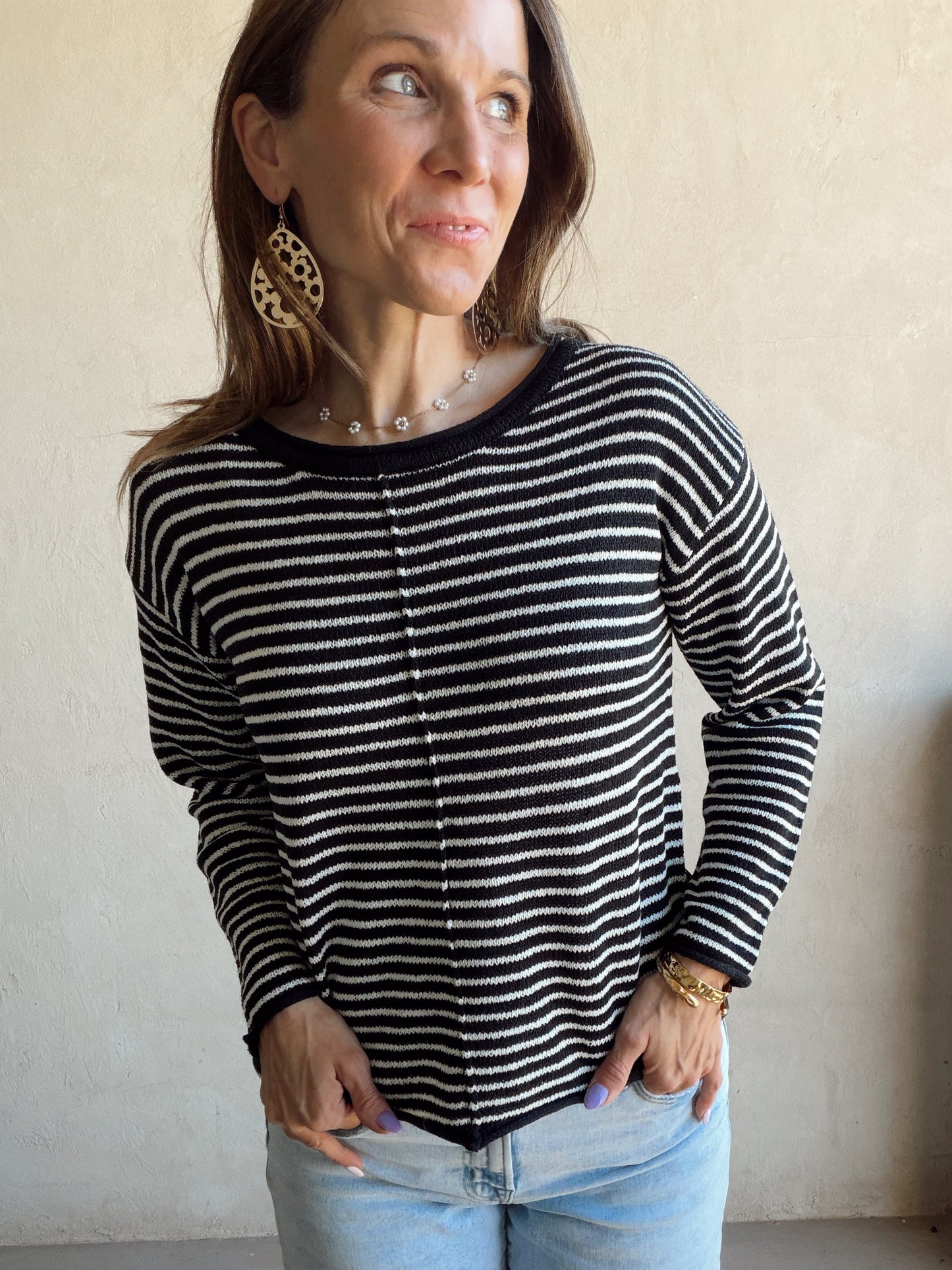 Maddie Stripe Sweater in Black & Ivory