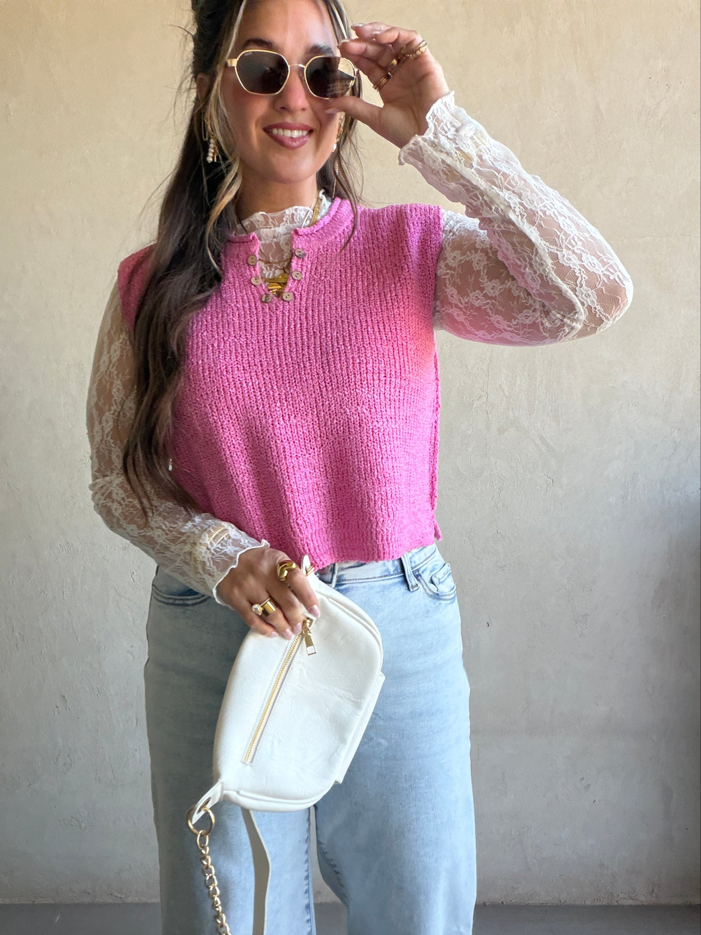Candace V-Neck Top in Pink