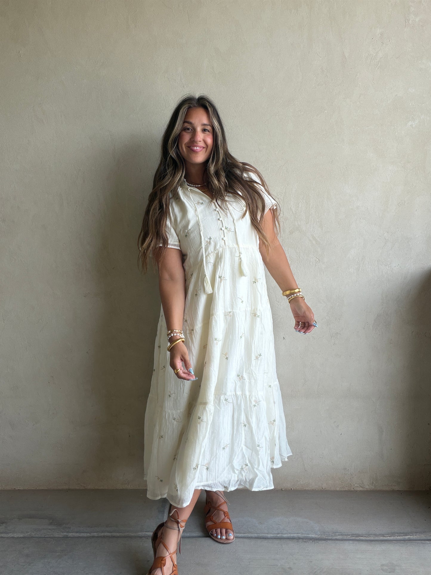 Ava Embroidered Dress in Cream