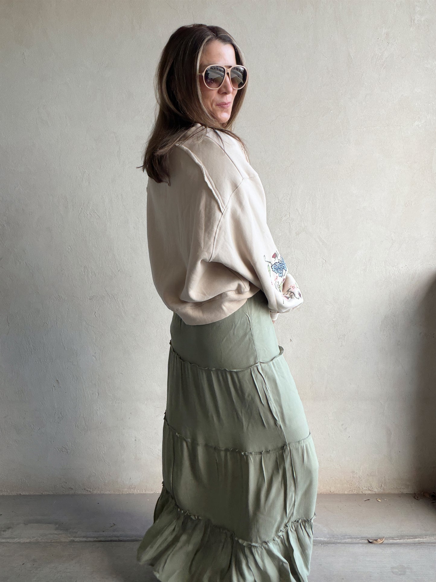 Terry Maxi Skirt in Green