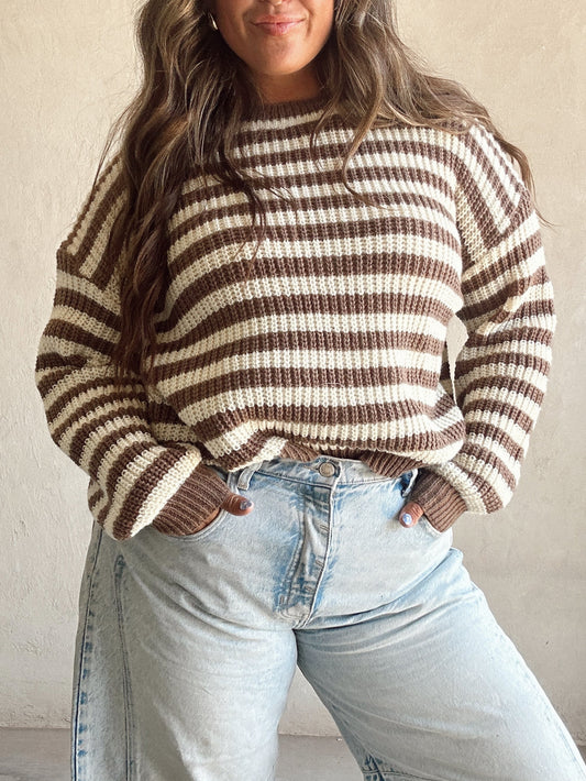(PREORDER-SHIPS OCTOBER 1st) Stacey Sweater in Cream & Brown