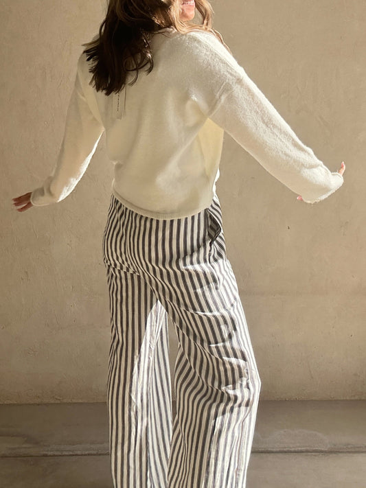 Sydney Linen Pants in Black Stripe & Ivory