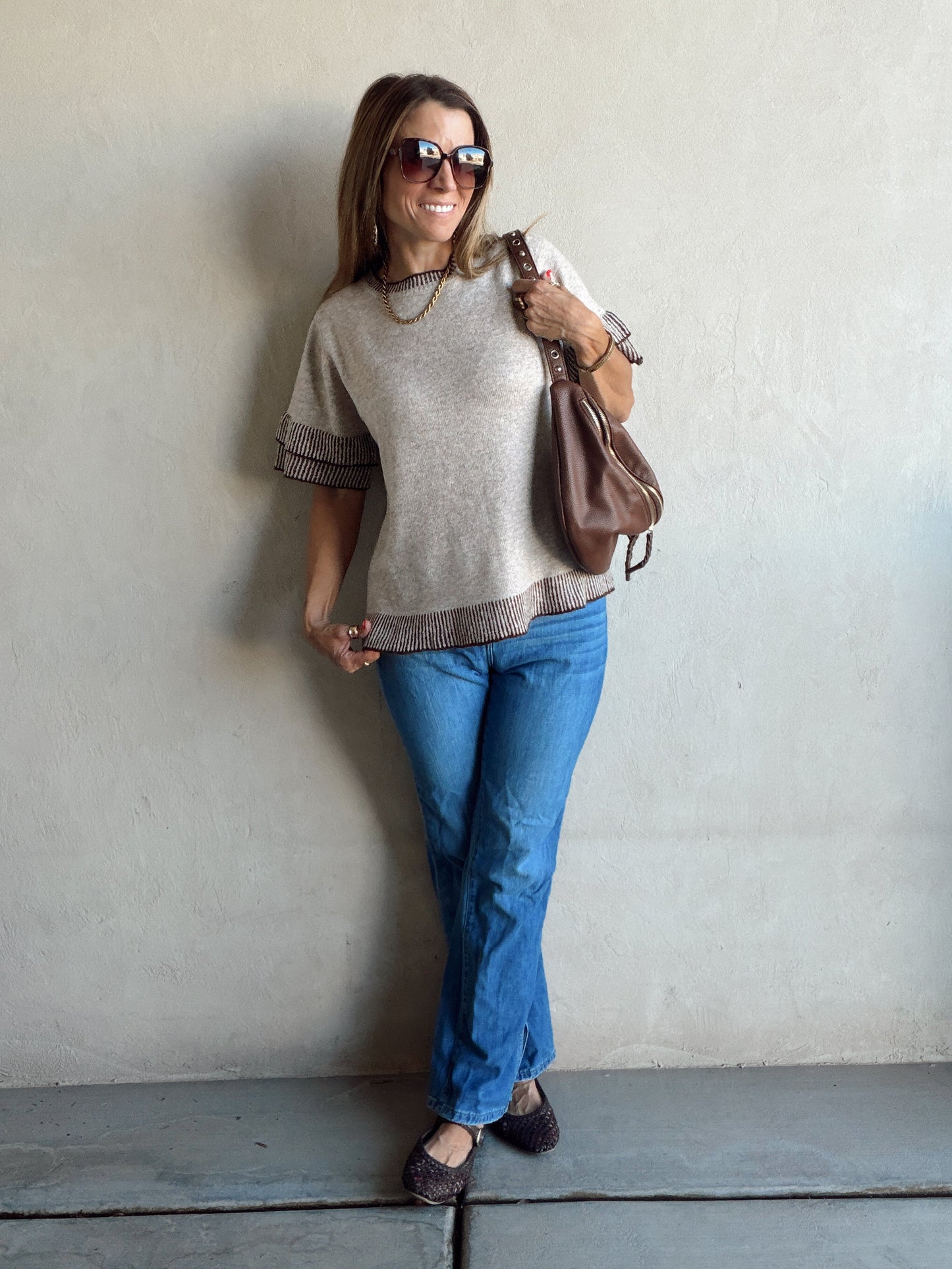 Teresa Sweater in Beige & Chocolate