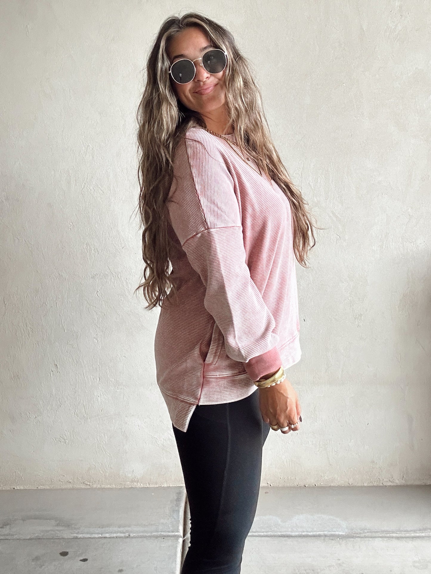 Dallas Double Ribbed Pullover in Light Mauve