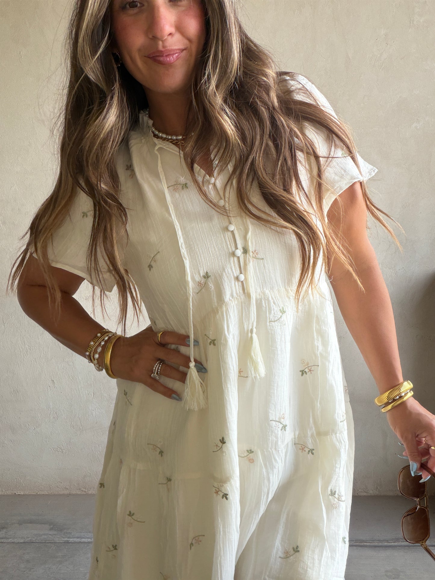 Ava Embroidered Dress in Cream
