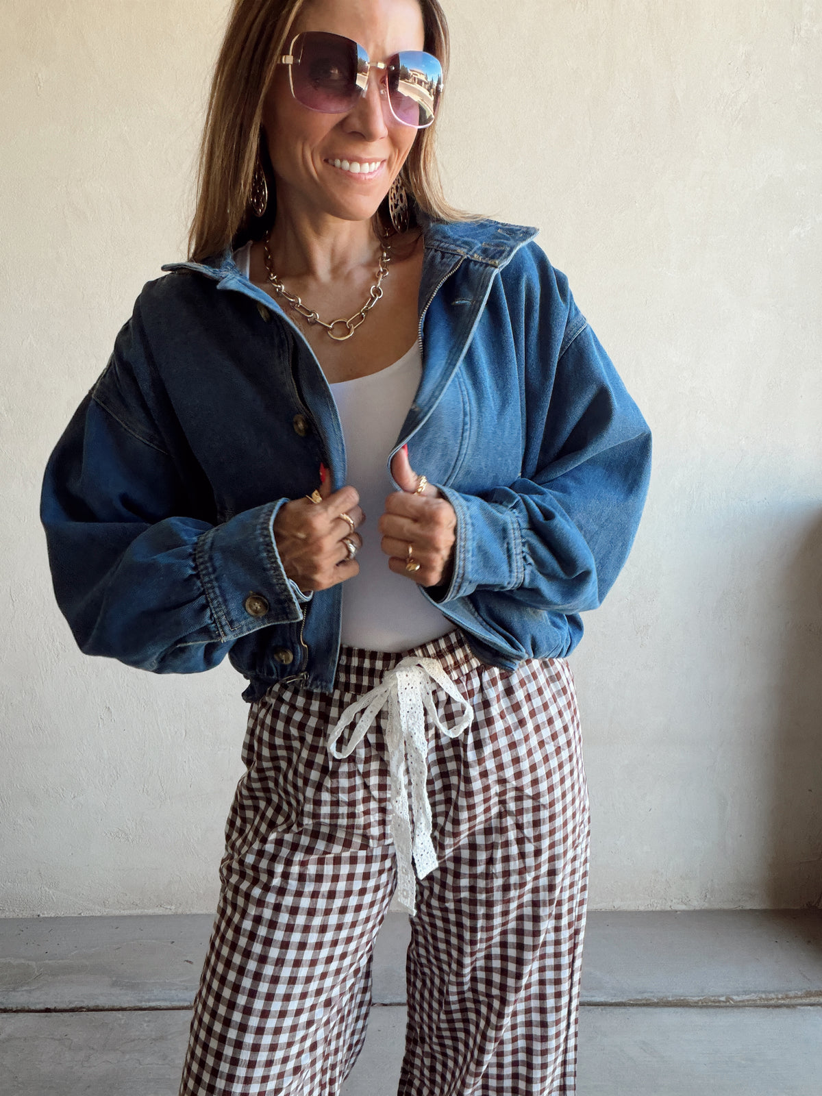 Heather Bomber Jacket in Medium Wash Denim