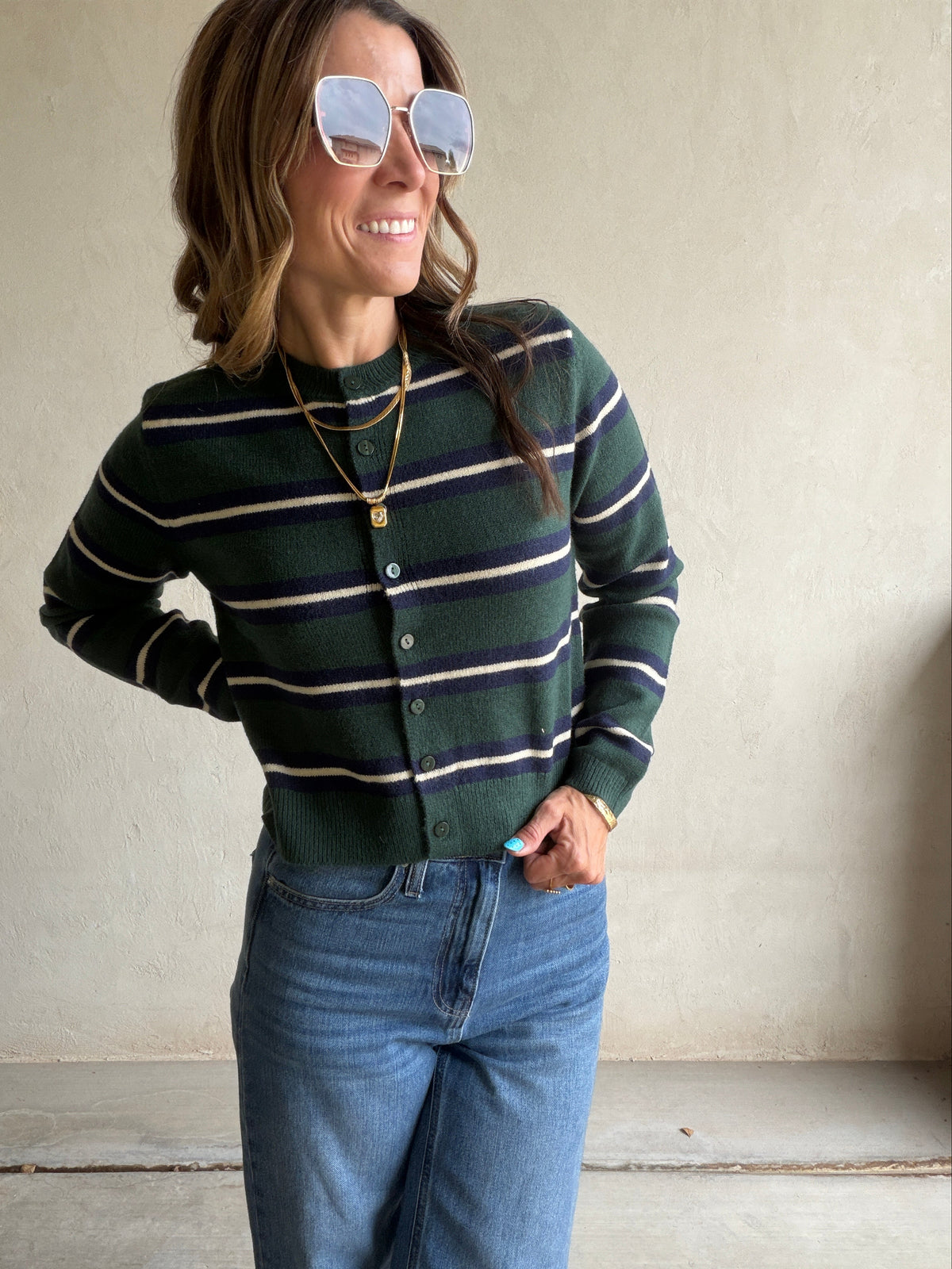 Kimberly Striped Sweater in Hunter Green
