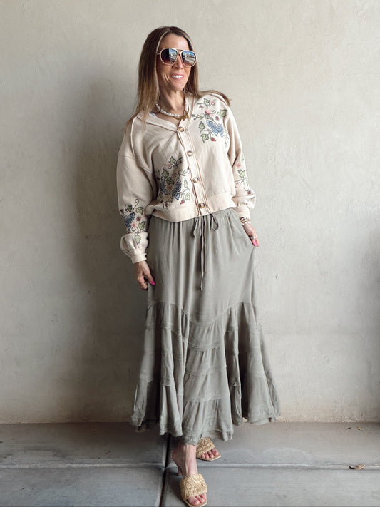 Paisley Boho Skirt in Olive