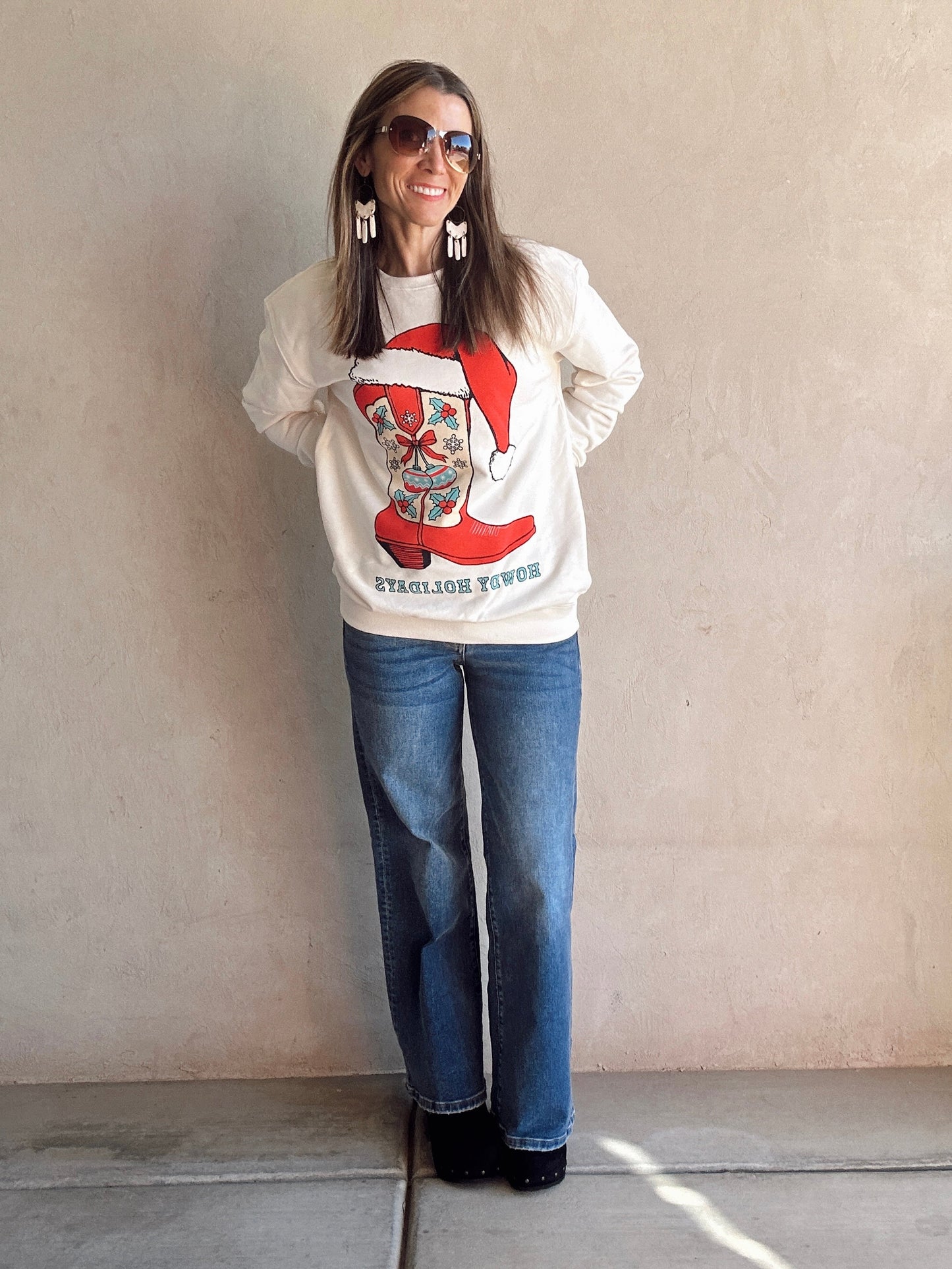 Howdy Holidays Sweatshirt in Cream