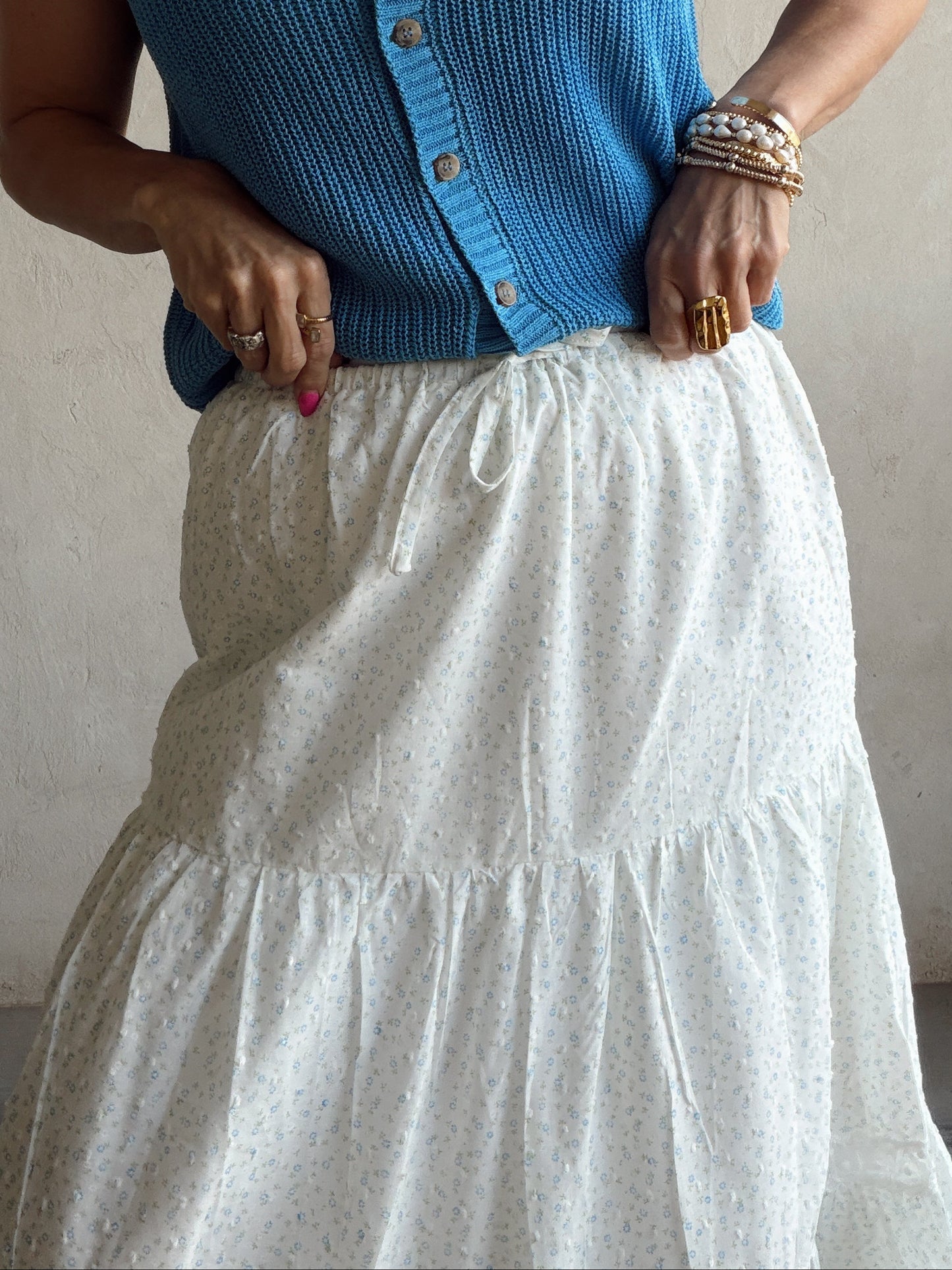Penny Skirt in White, Blue, & Green Floral