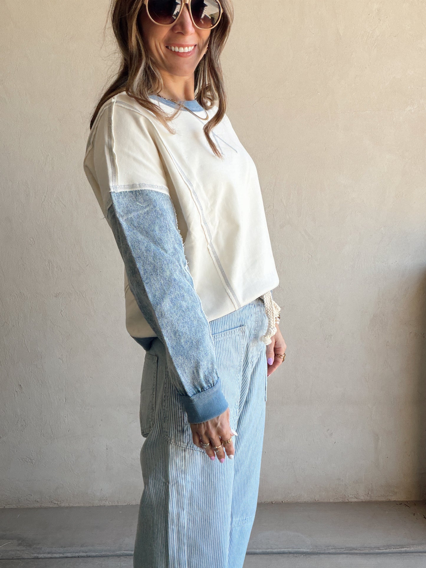 Jamie Pullover in Cream & Denim