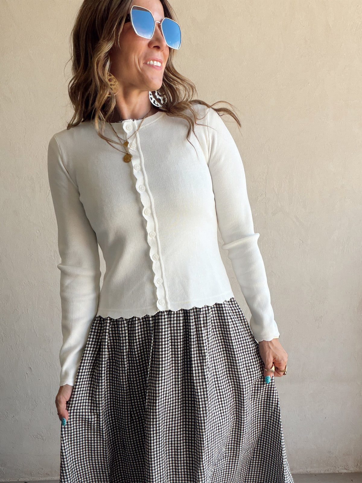 Caroline Scalloped Cardigan in White