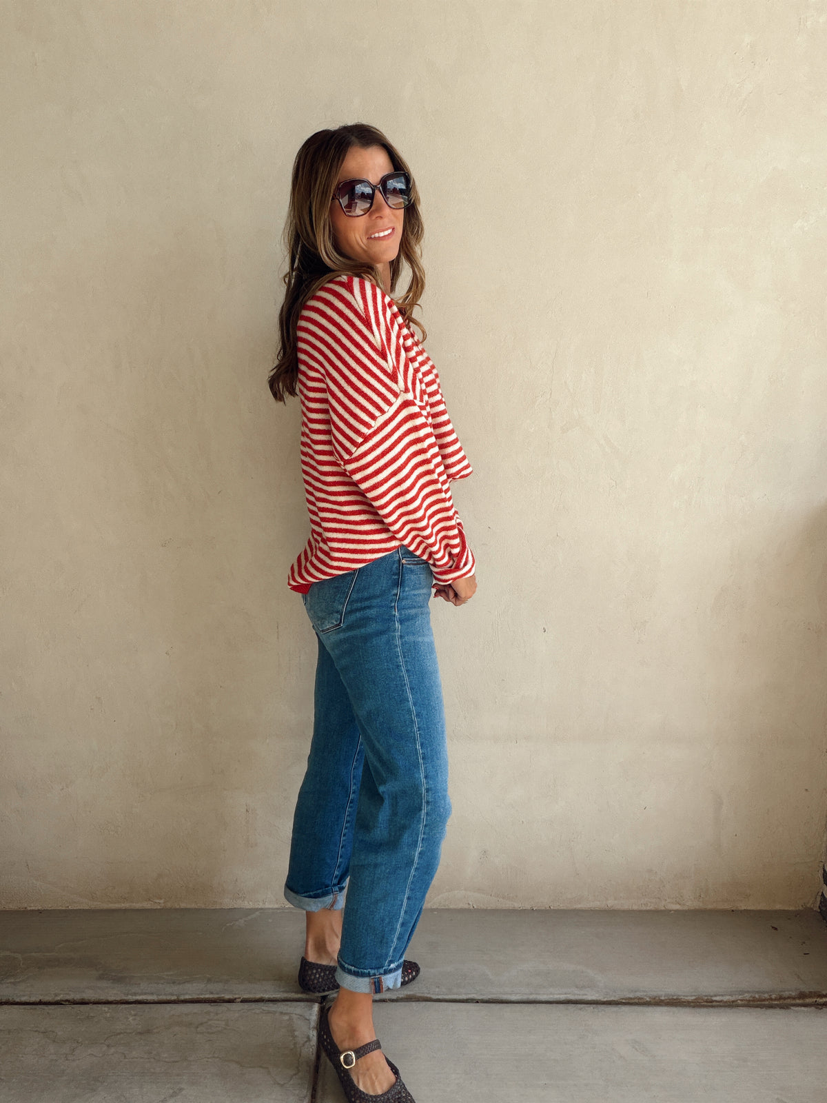 Hanna Henley Sweater in Red