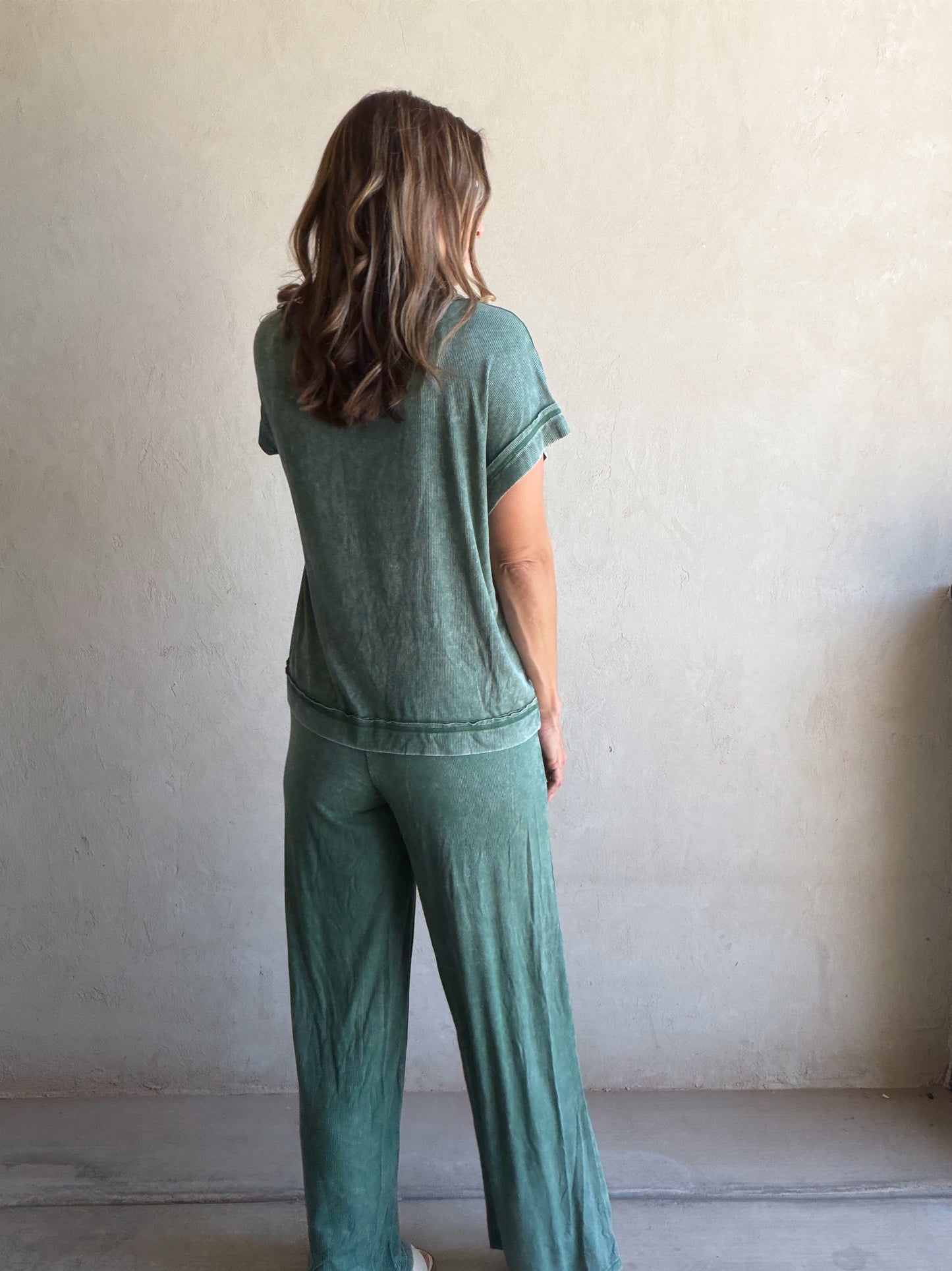 Raelyn Ribbed Mineral Washed Set in Green