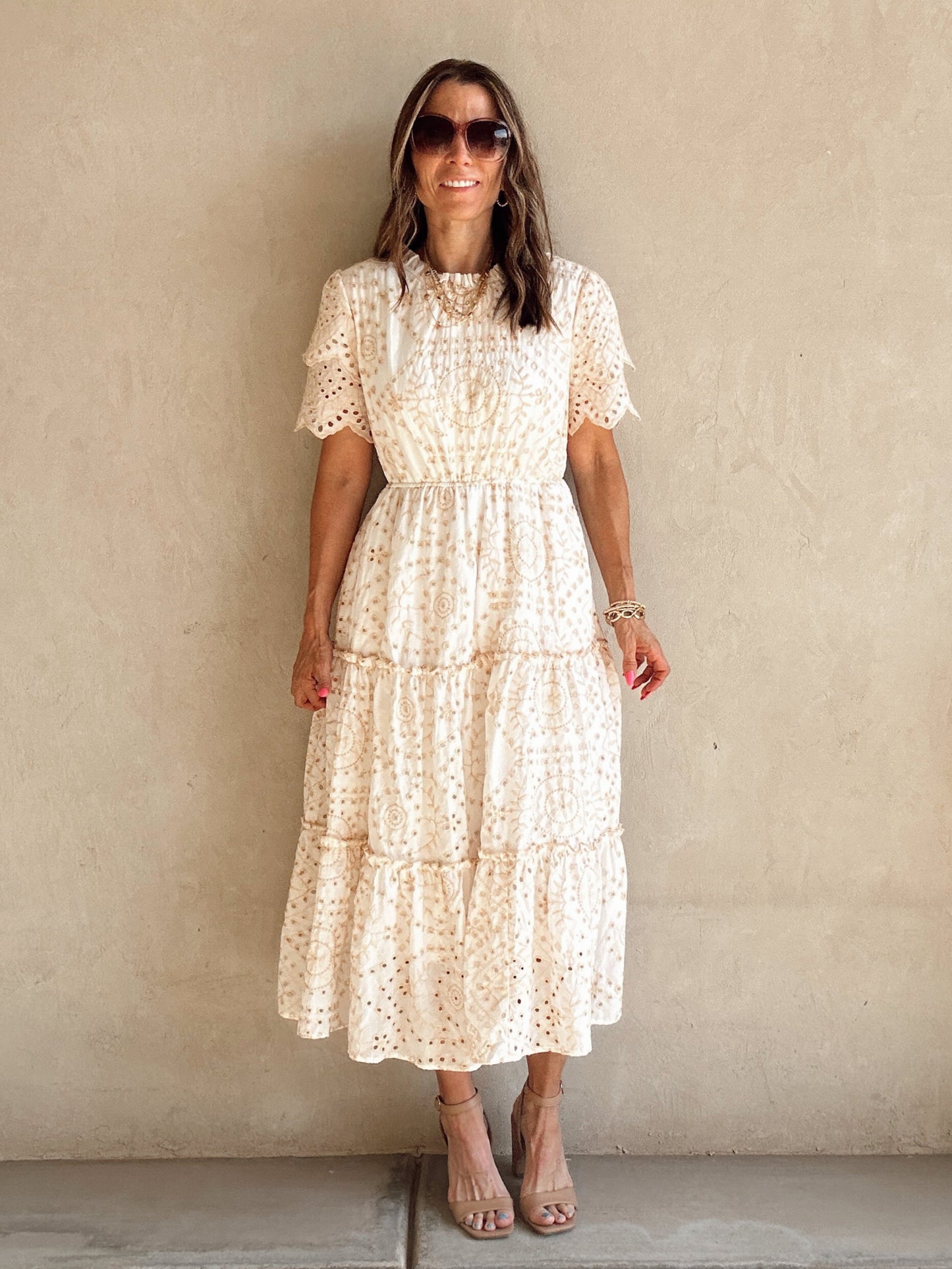Savannah Eyelet Dress in Beige