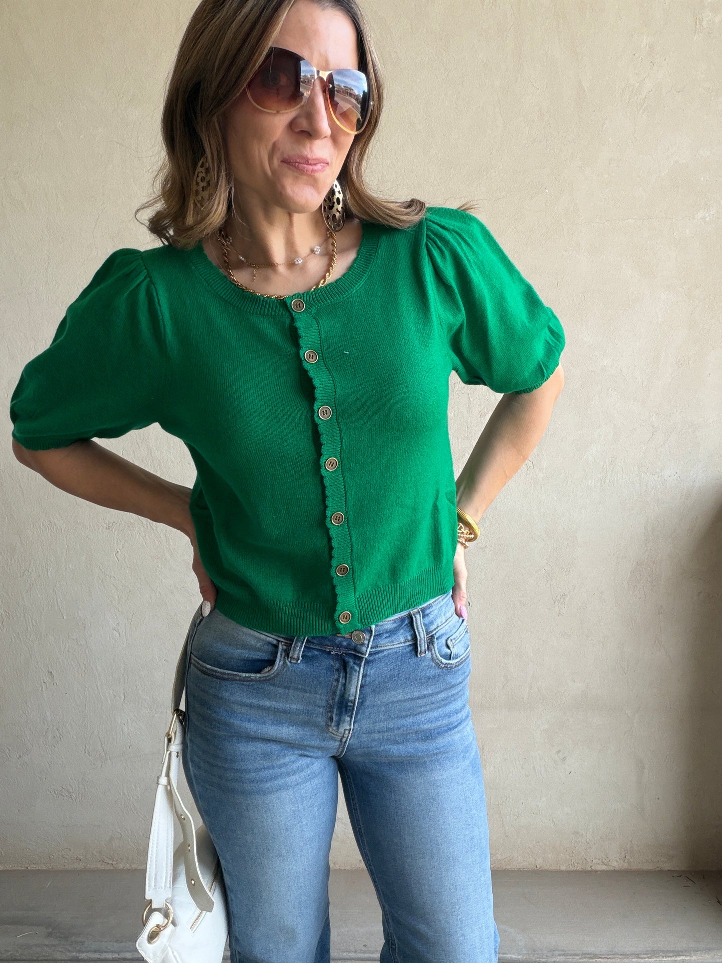 Emmie Button Down Sweater in Green