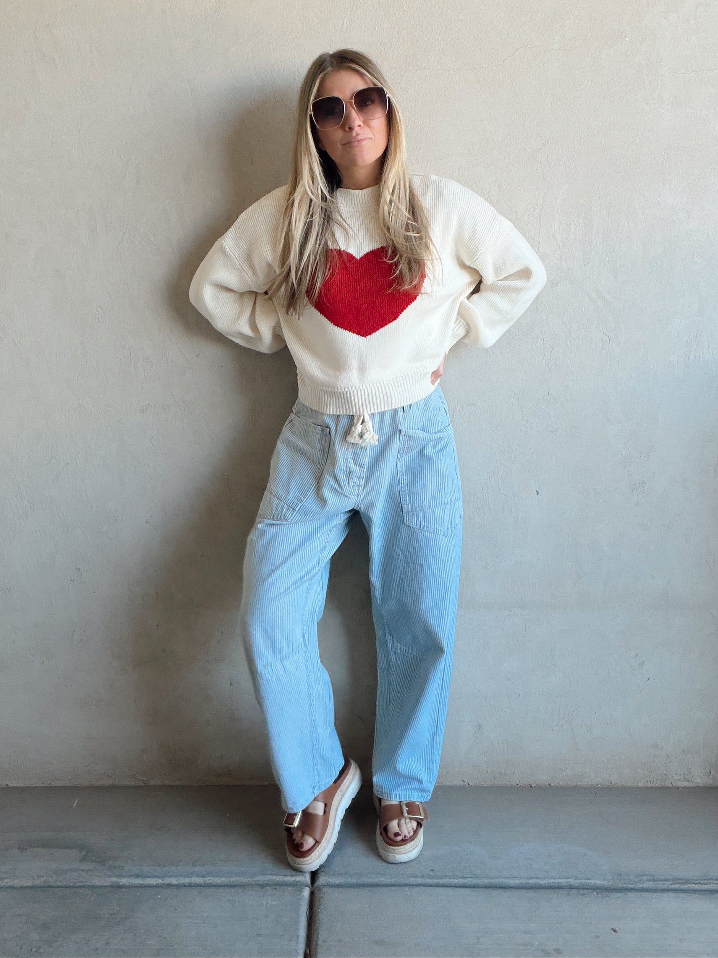 Kayla Heart Sweater in Red & Cream