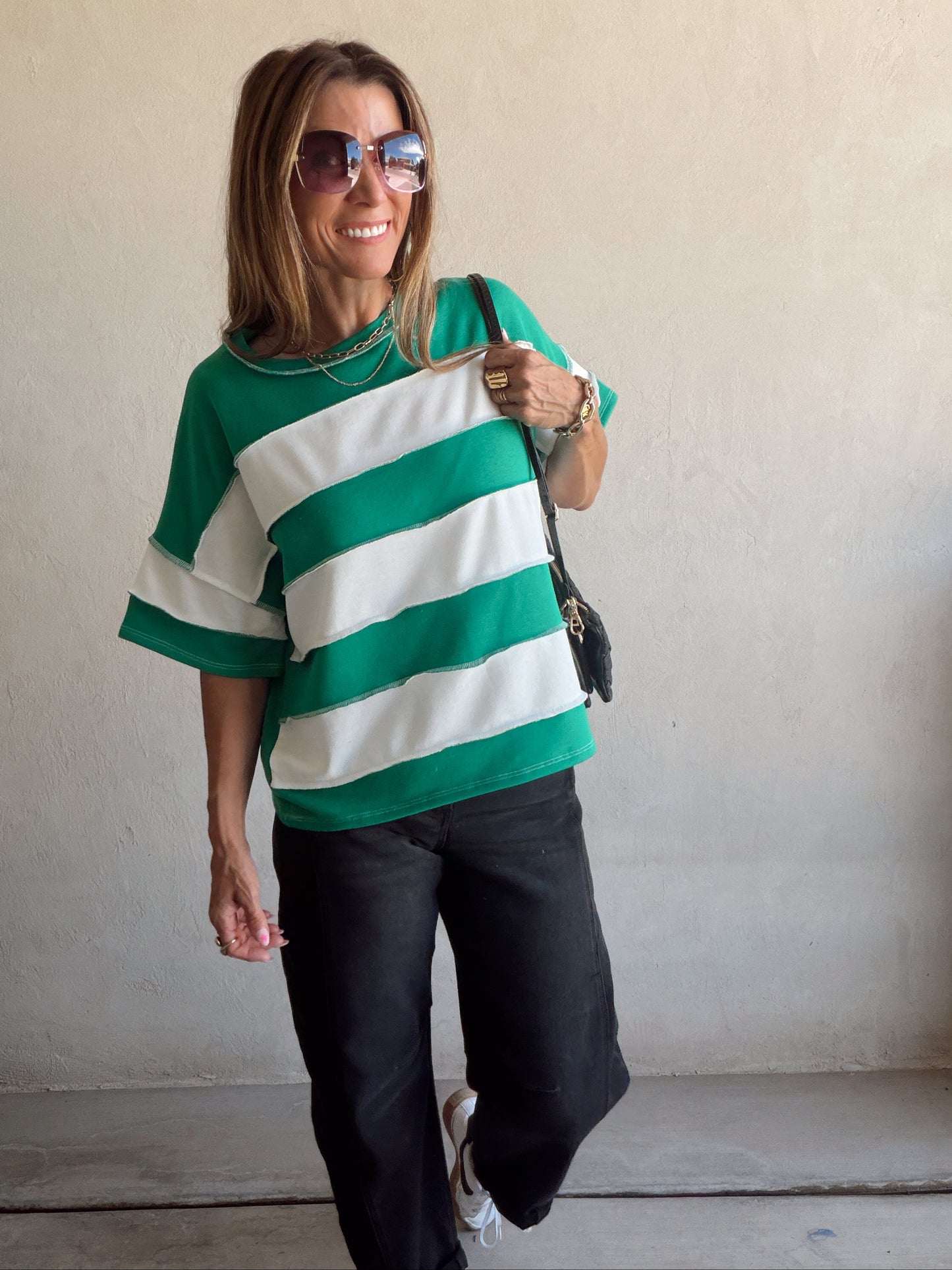 Sienna Striped Tee in Green & White