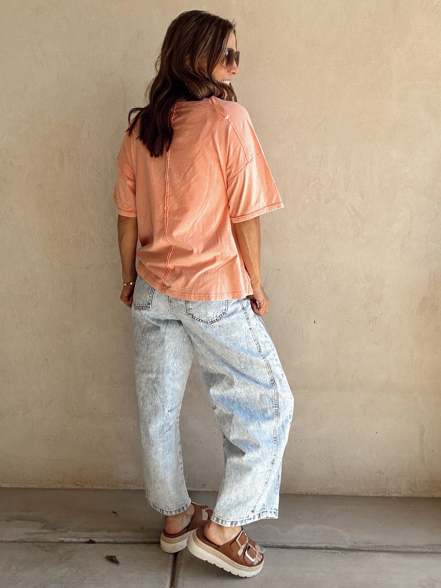 Millie Mineral Wash Top in Peach